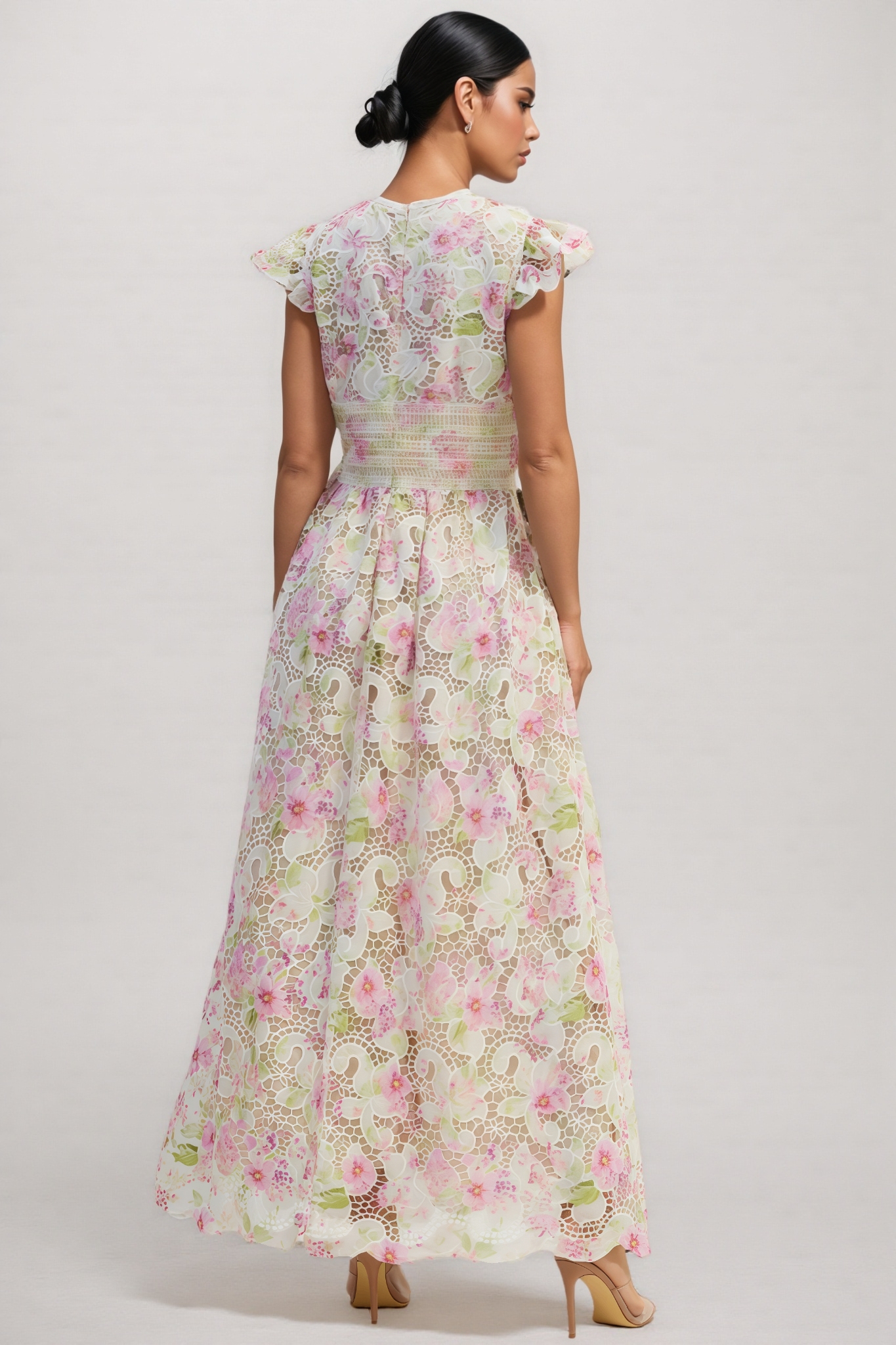 Jorjal V-Neck Embroidered Hollow-Out Maxi Dress