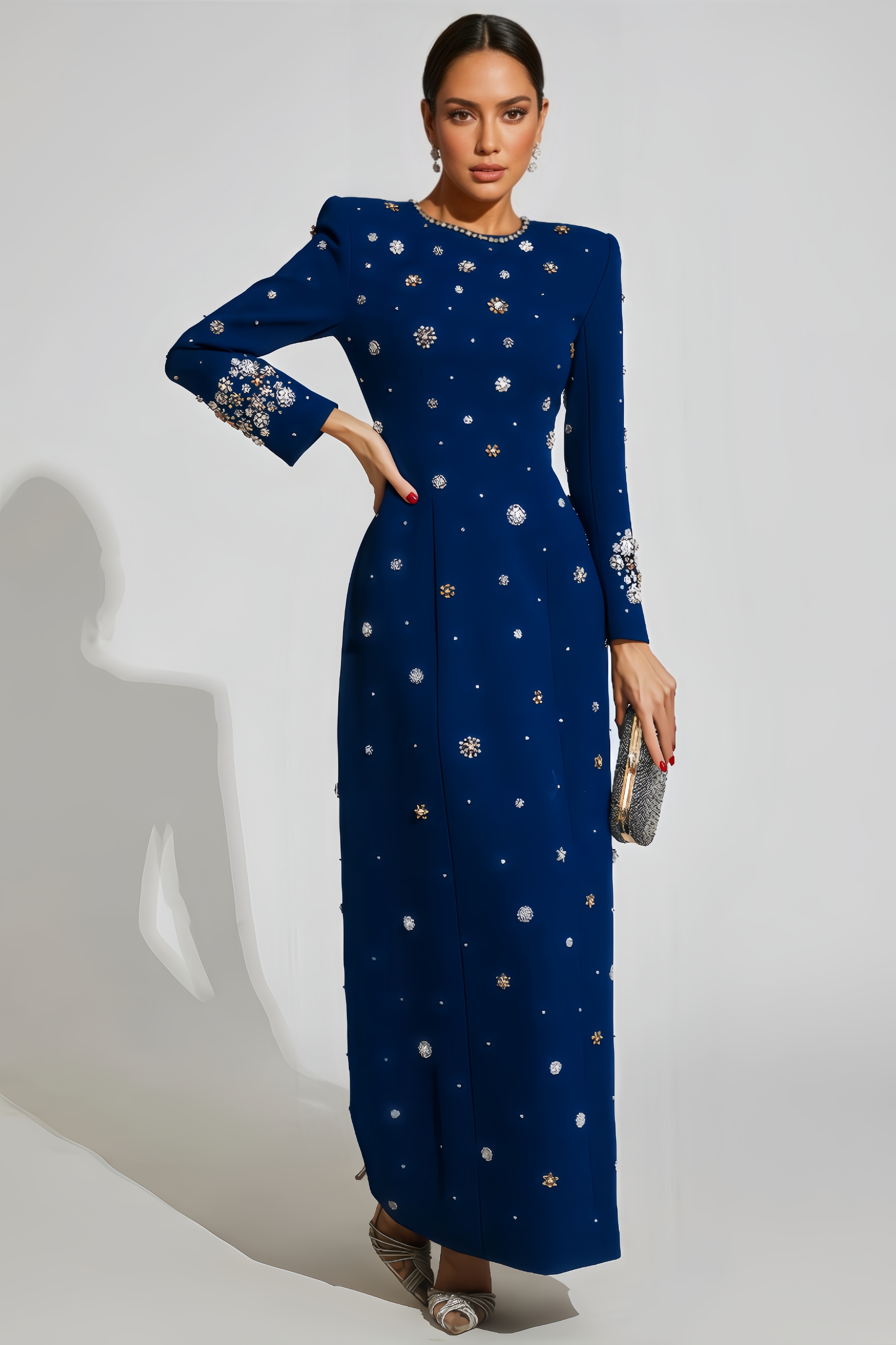 Cato Embellished Long Sleeve Maxi Dress