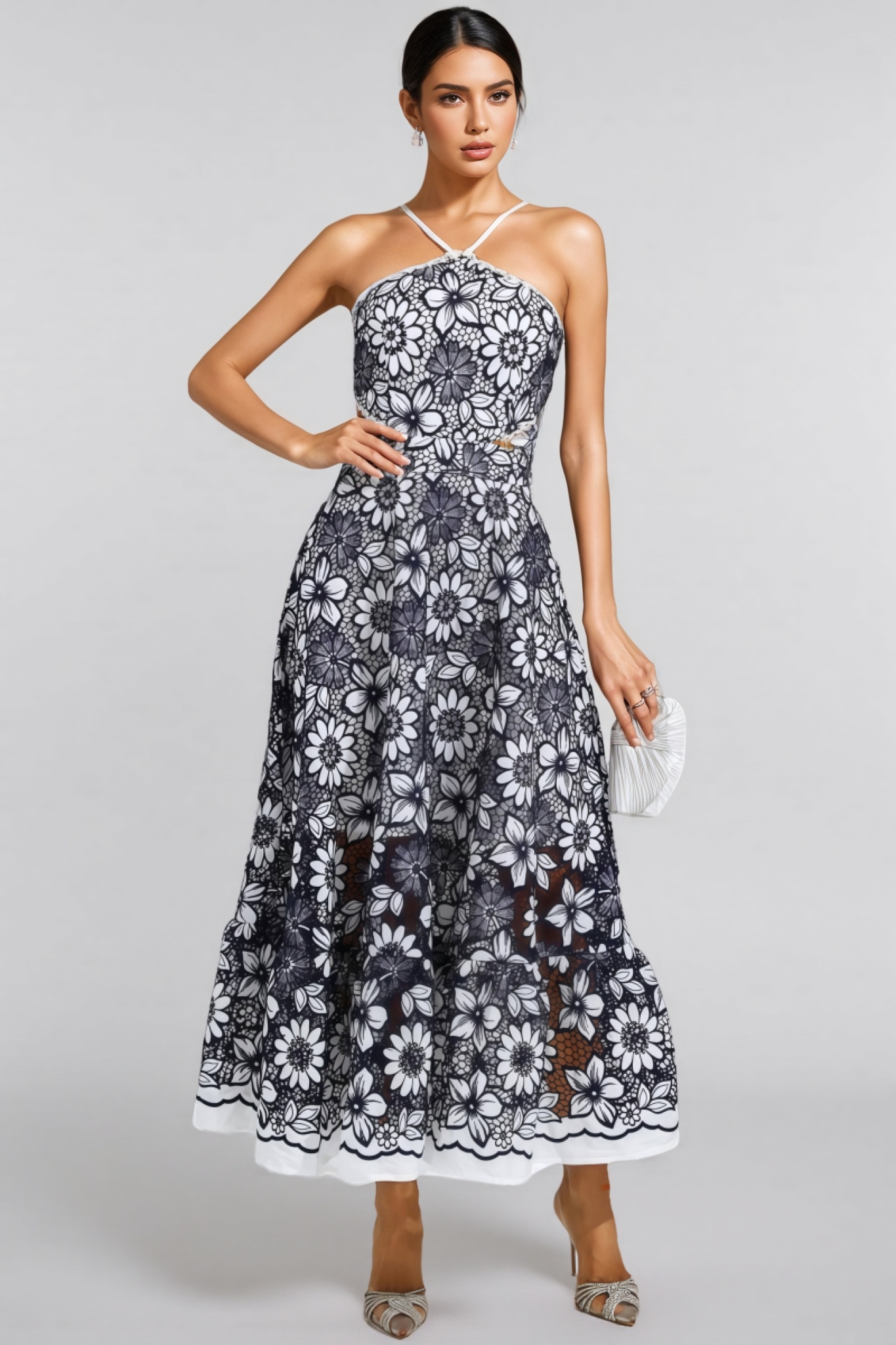 Percival Blue Cut Out Halter Maxi Dress