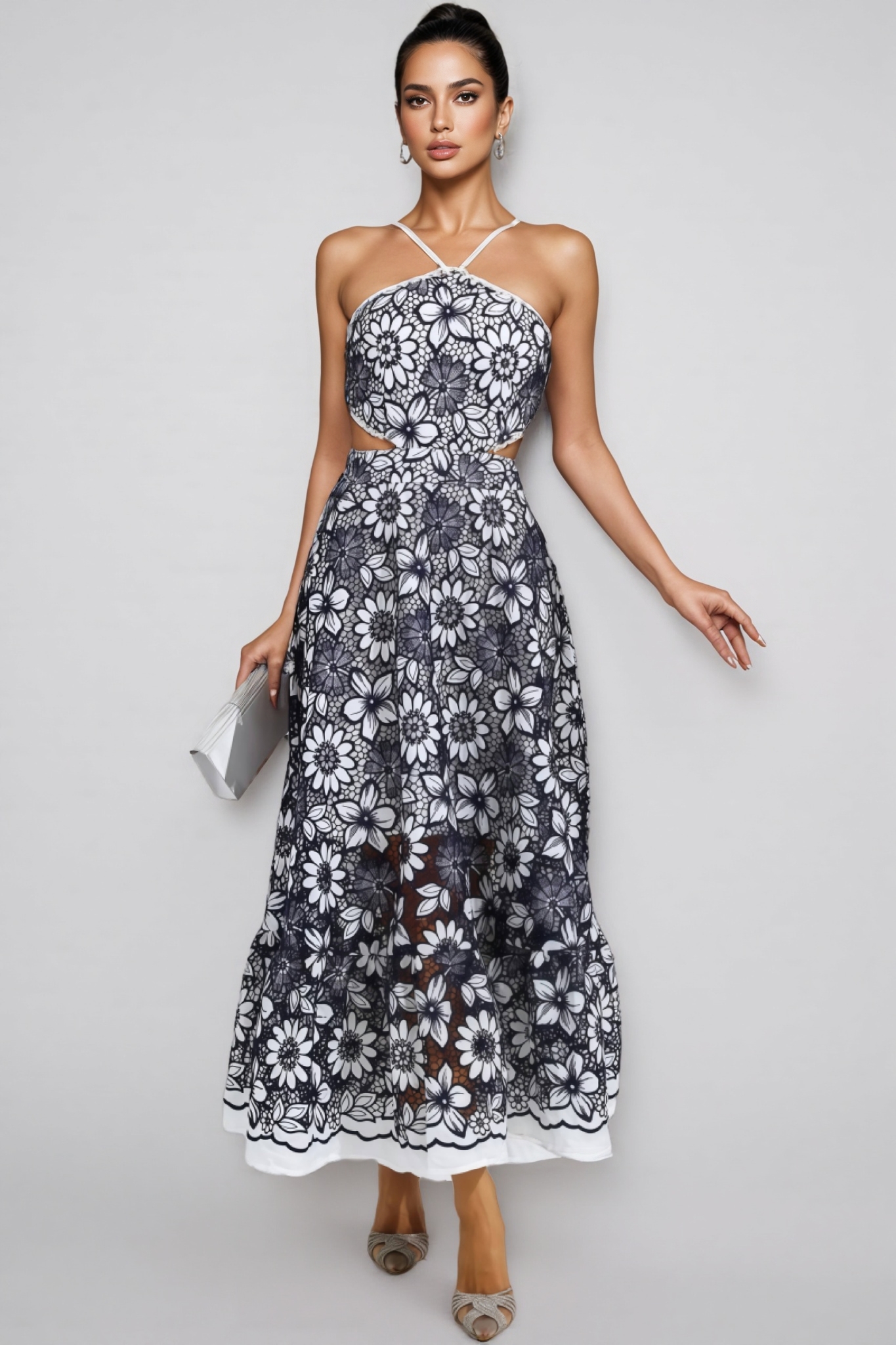 Percival Blue Cut Out Halter Maxi Dress