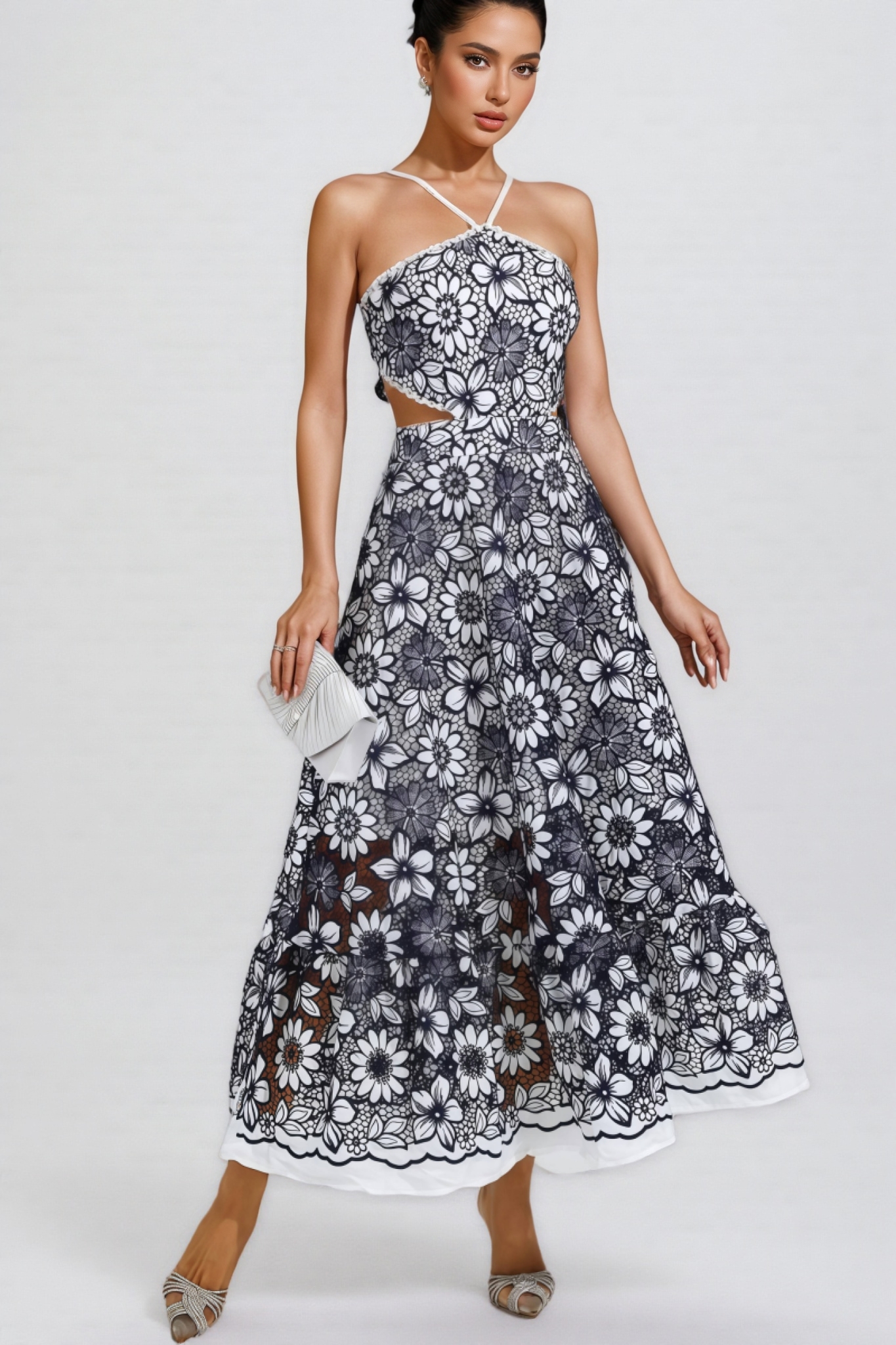 Percival Blue Cut Out Halter Maxi Dress