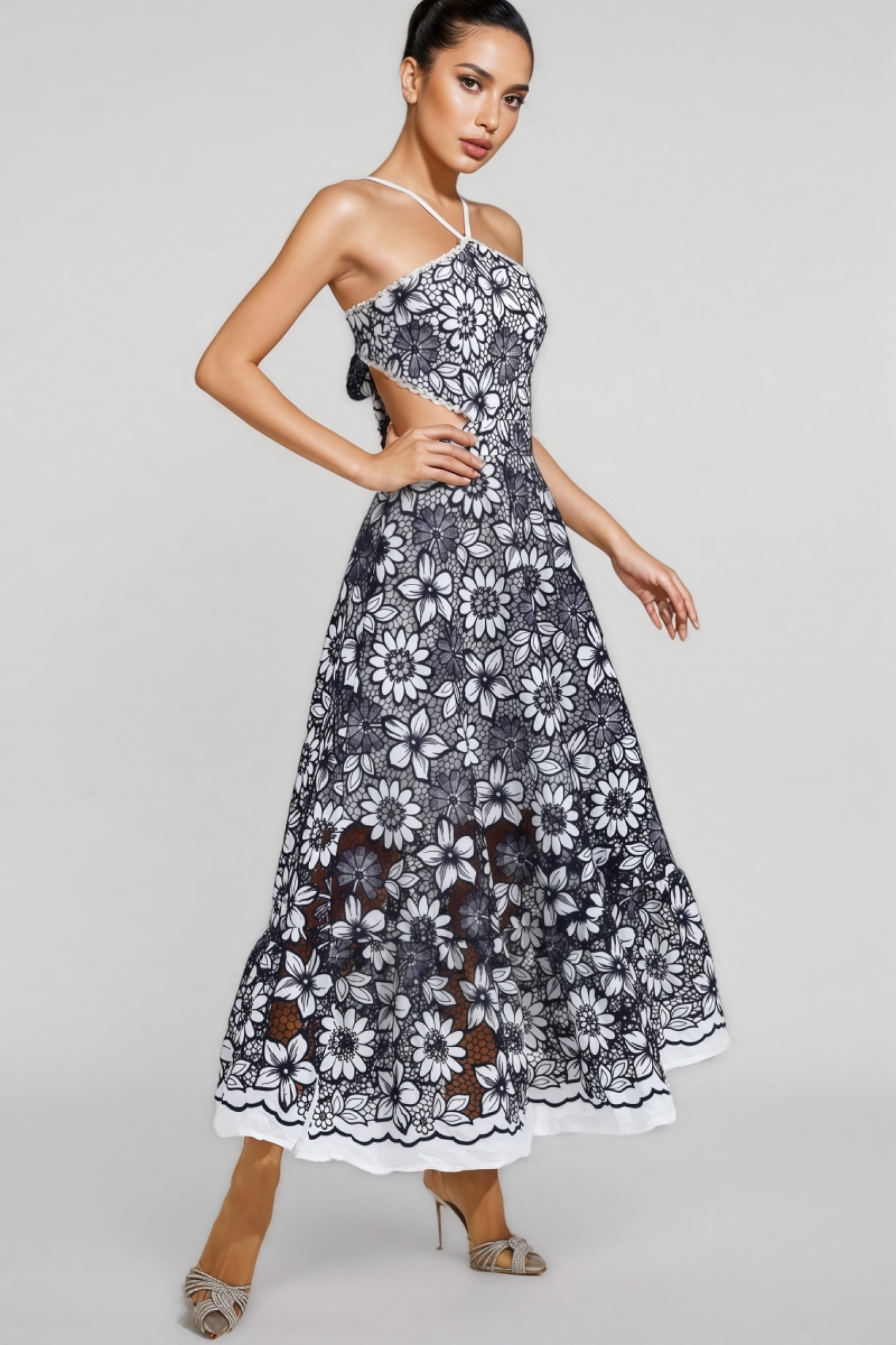 Percival Blue Cut Out Halter Maxi Dress