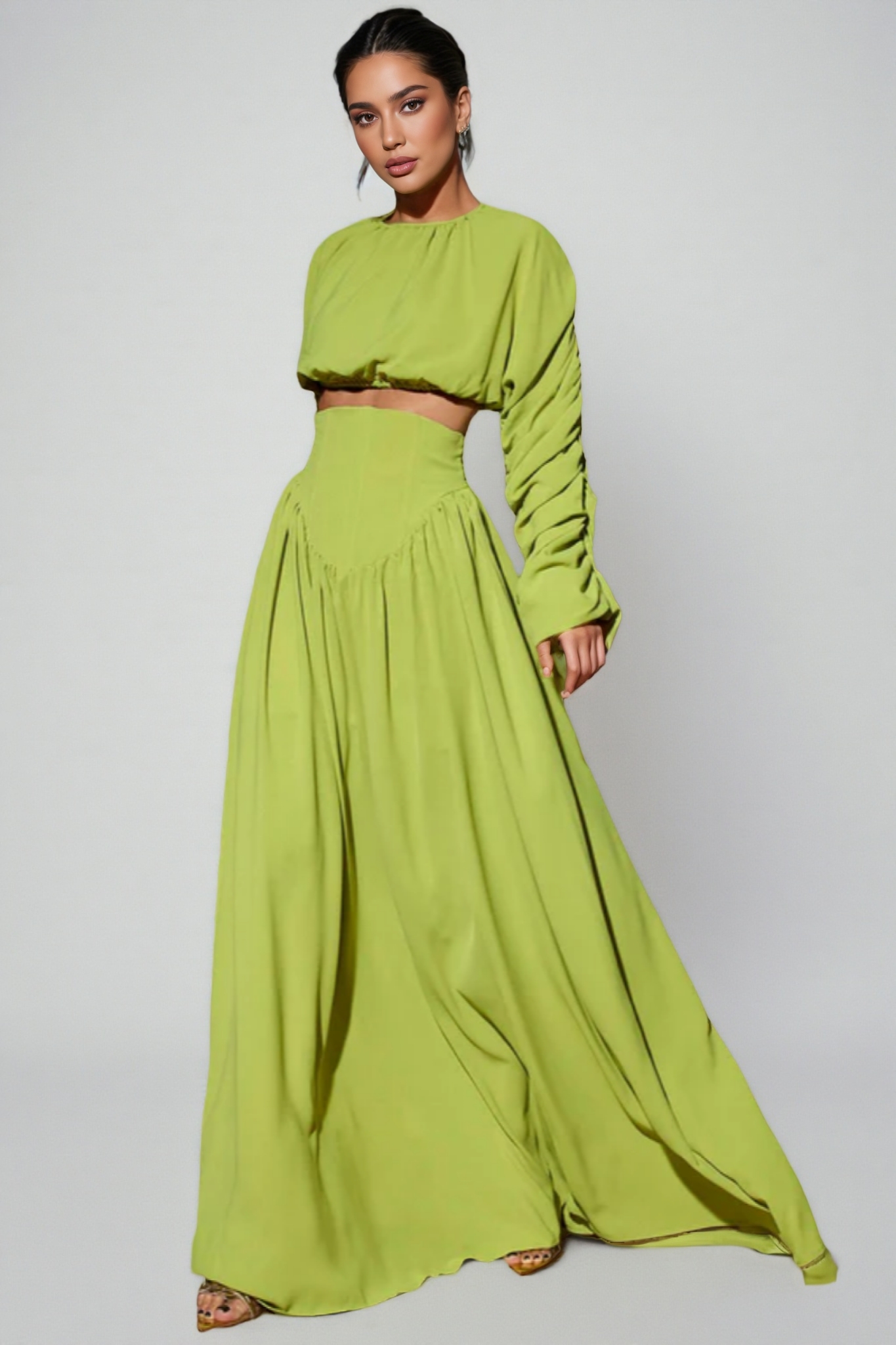 Berenice Lace-Up Pleated Maxi Dress Two-Piece Set