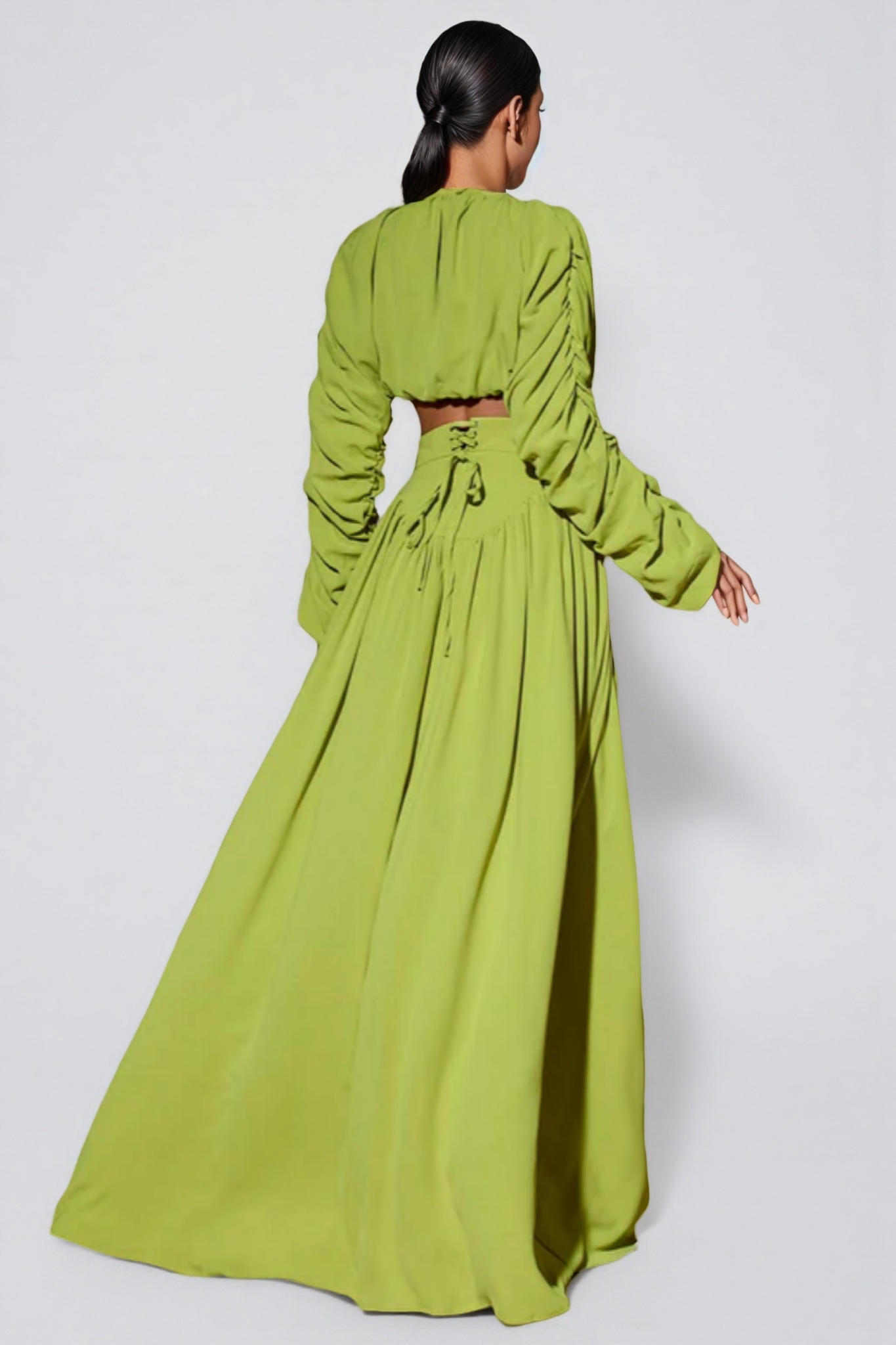 Berenice Lace-Up Pleated Maxi Dress Two-Piece Set