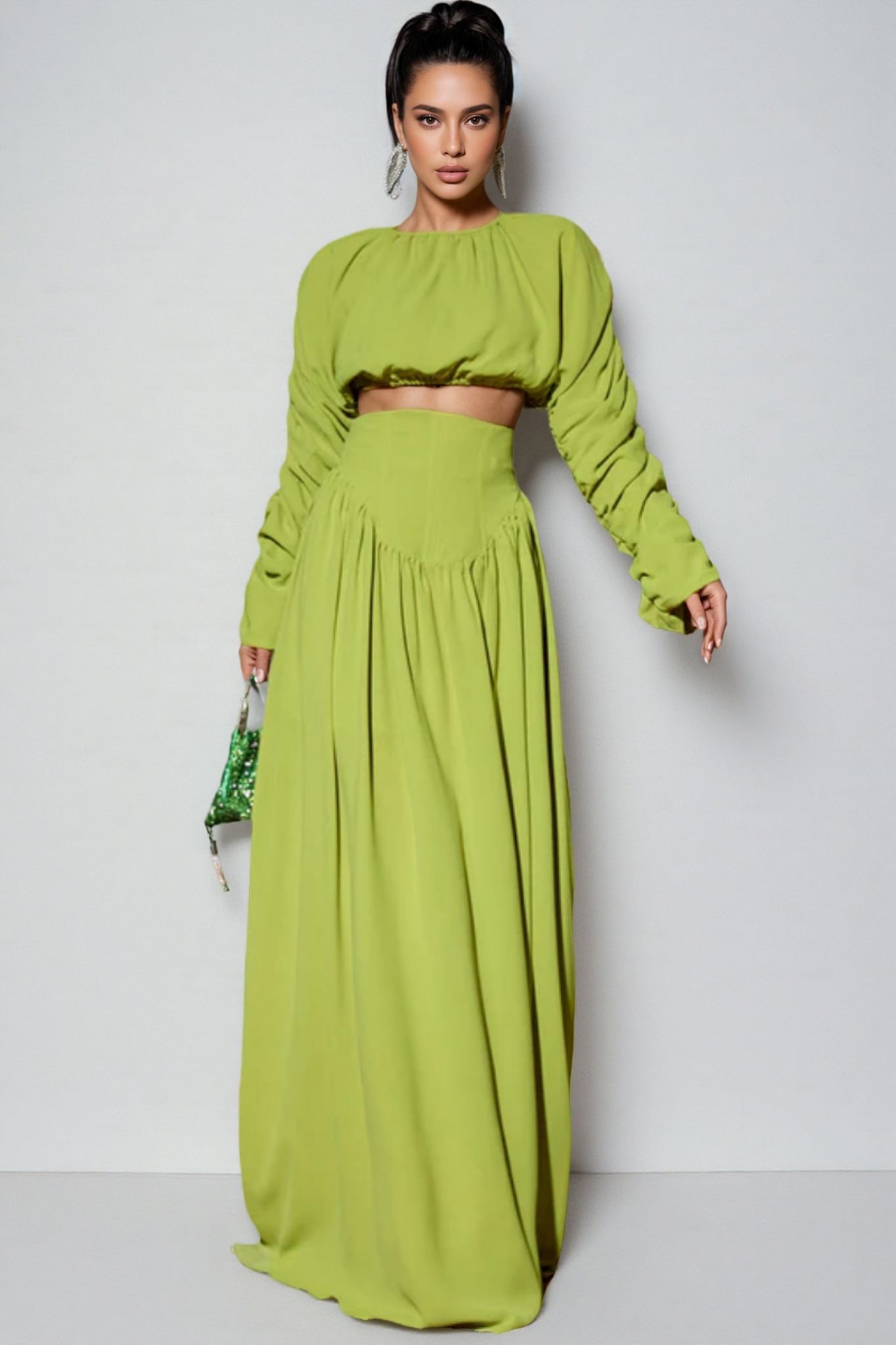 Berenice Lace-Up Pleated Maxi Dress Two-Piece Set