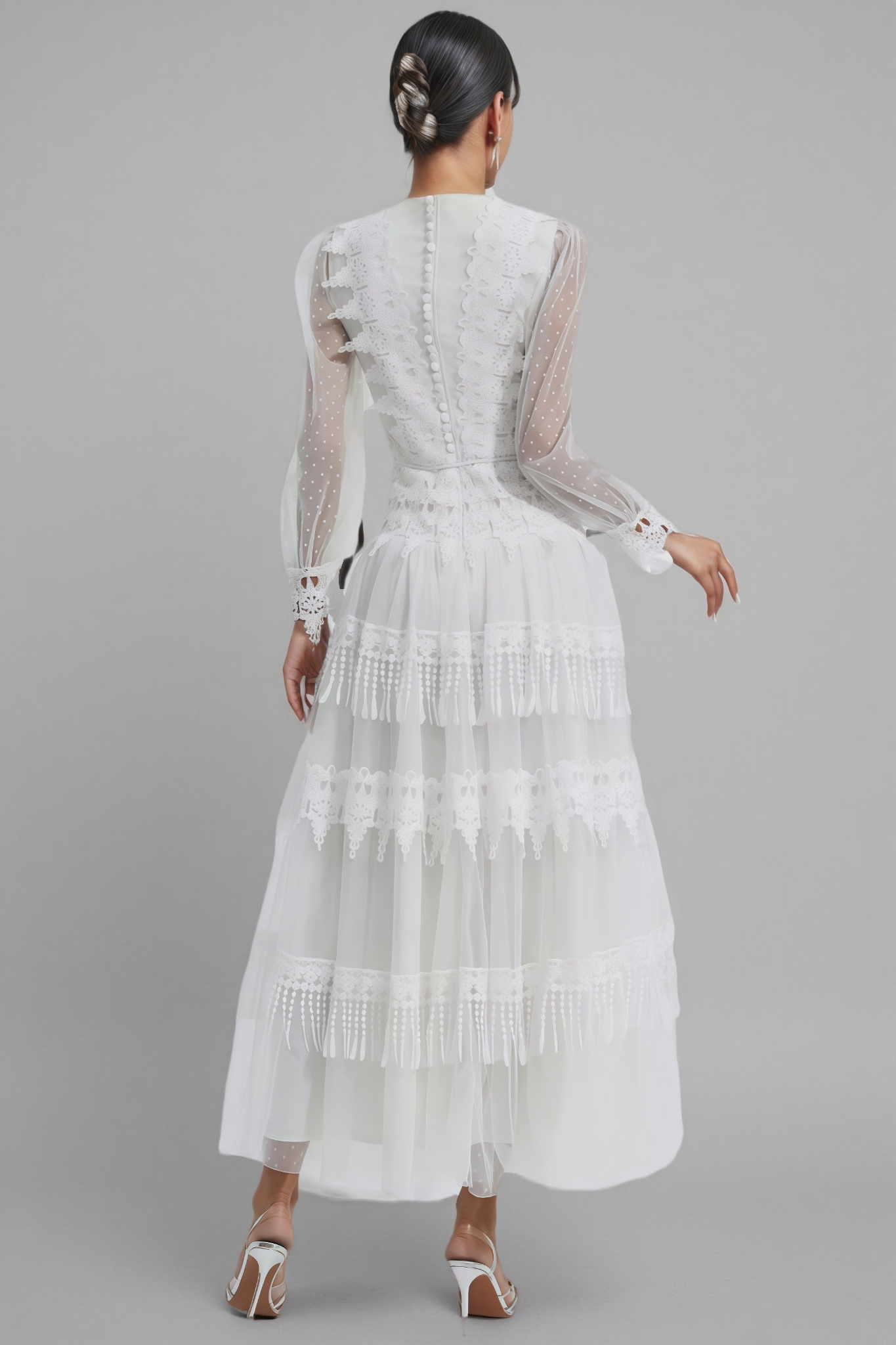 Torind White Lace Mesh Maxi Dress