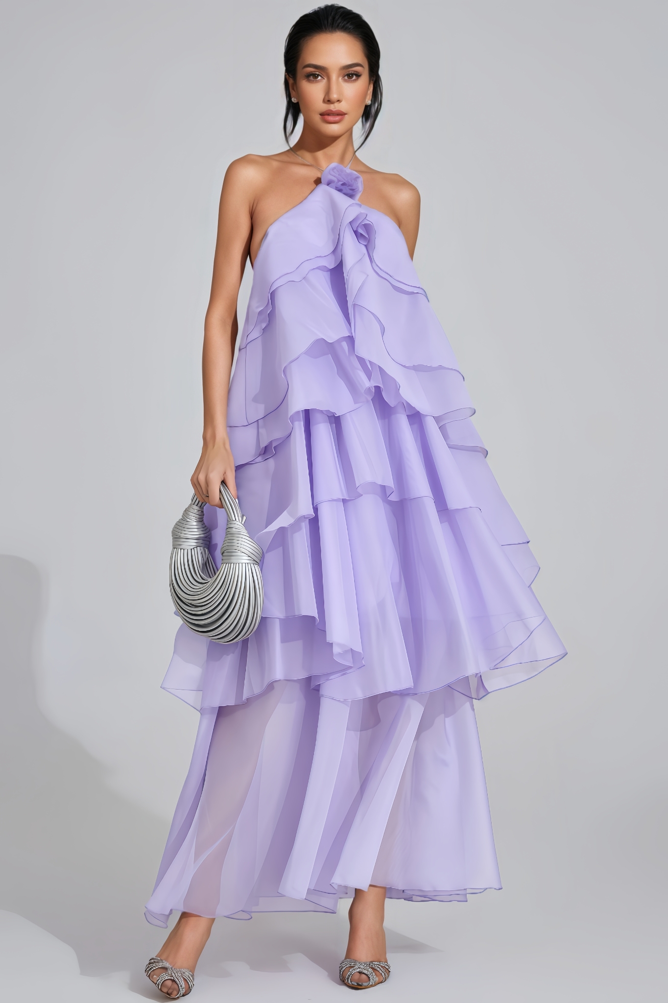 Eyola Purple Ruffle Maxi Dress