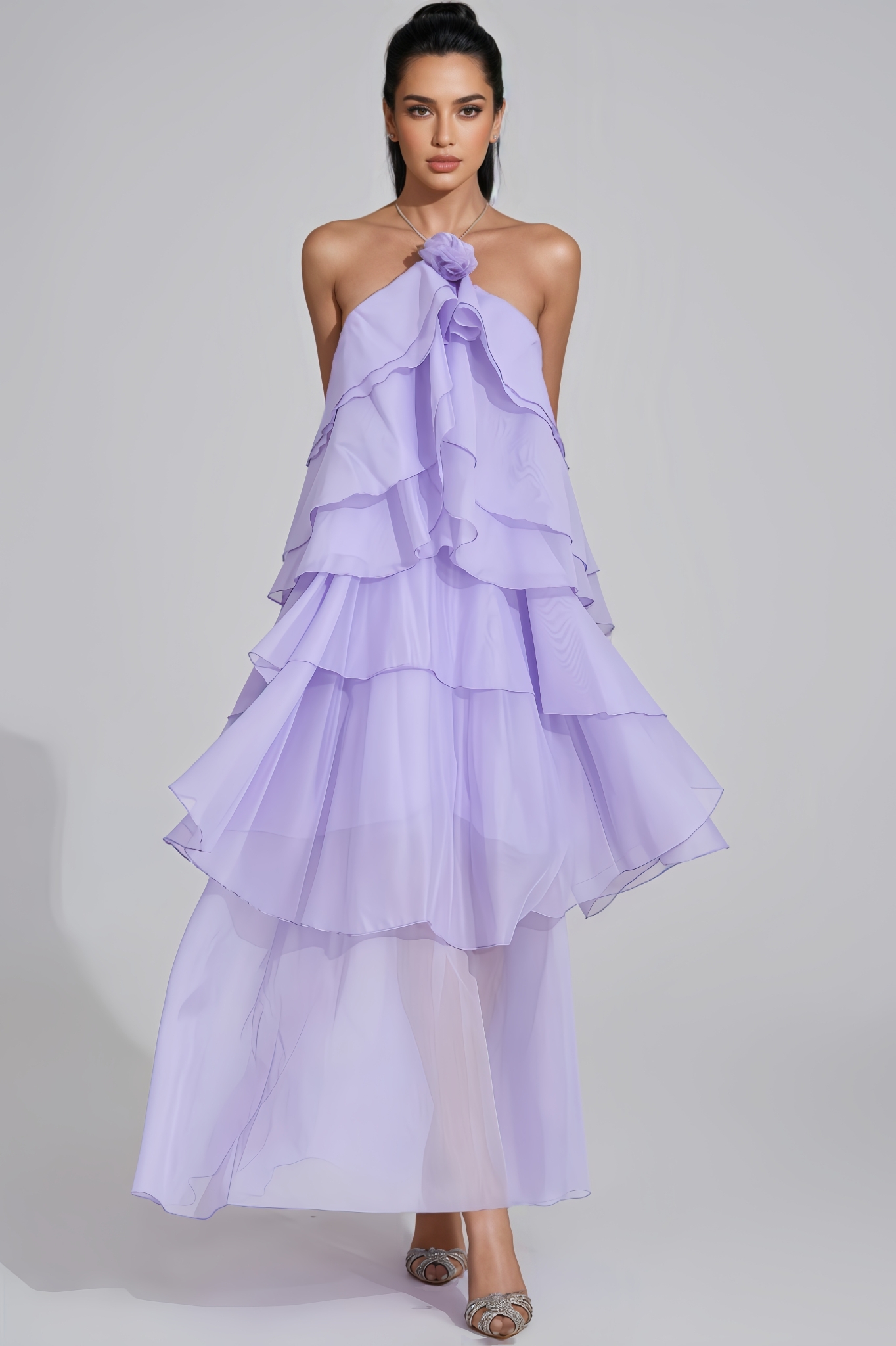 Eyola Purple Ruffle Maxi Dress