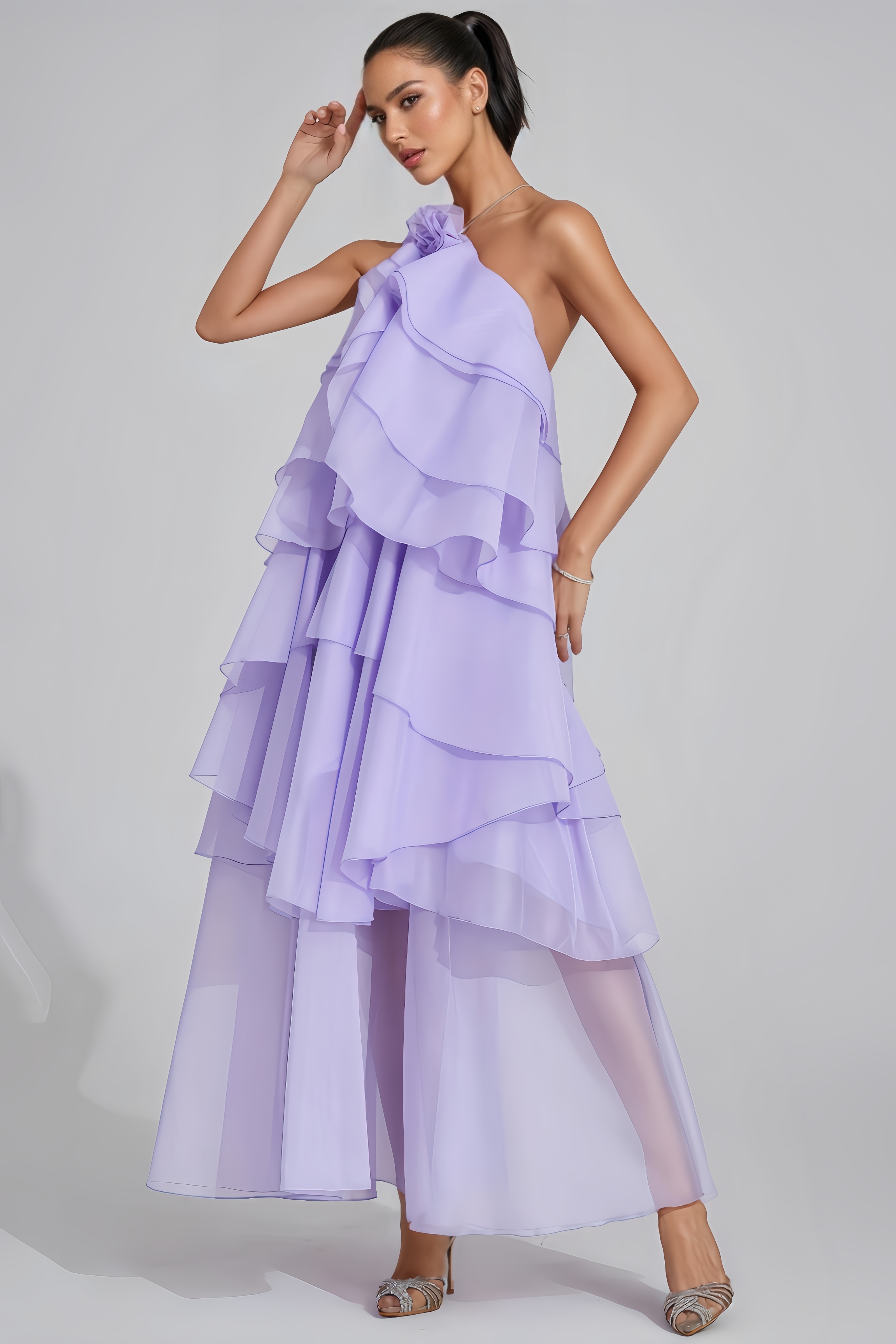 Eyola Purple Ruffle Maxi Dress
