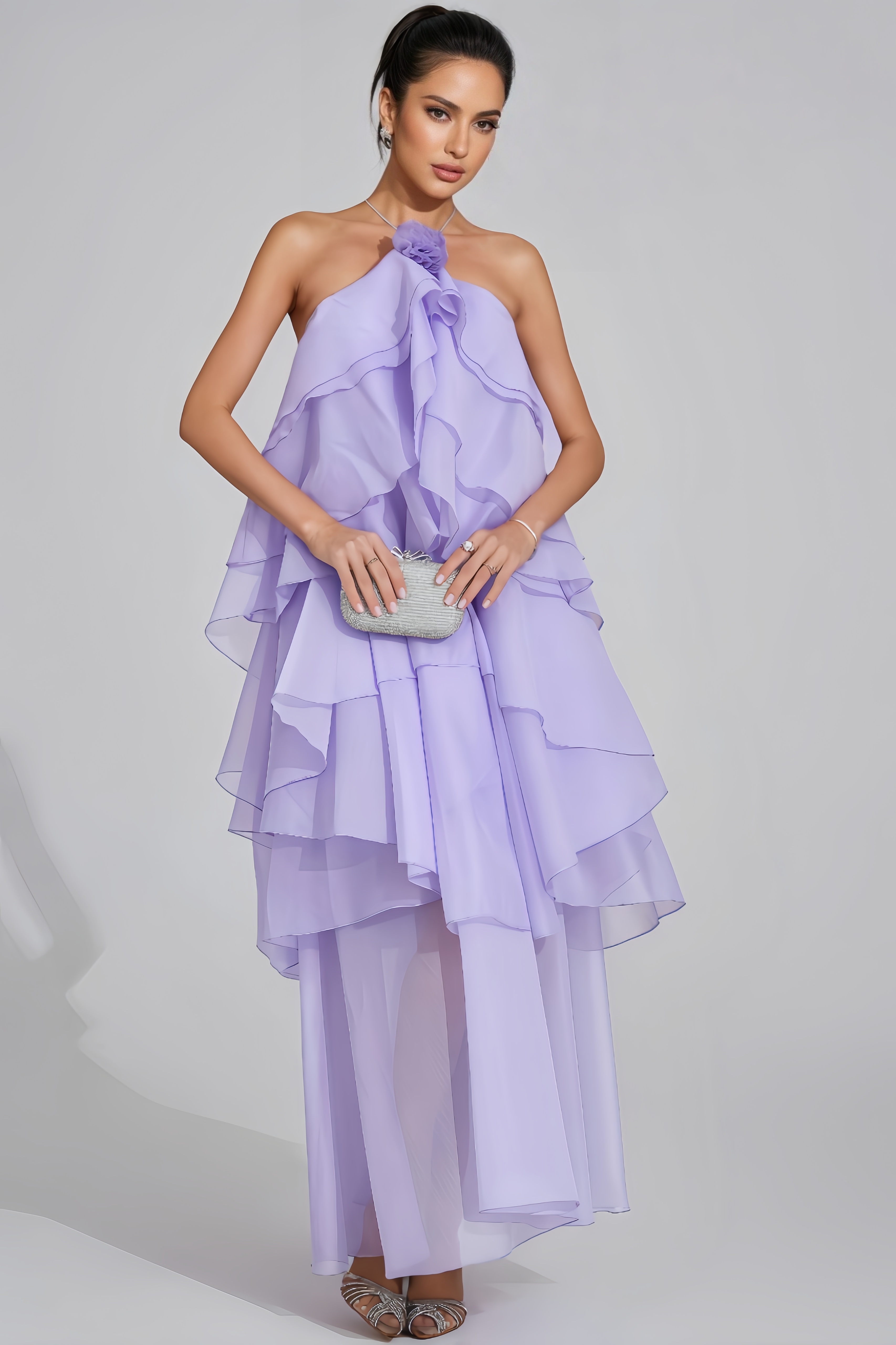 Eyola Purple Ruffle Maxi Dress