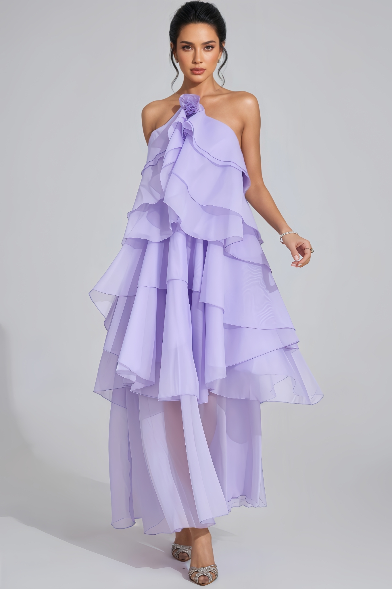 Eyola Purple Ruffle Maxi Dress