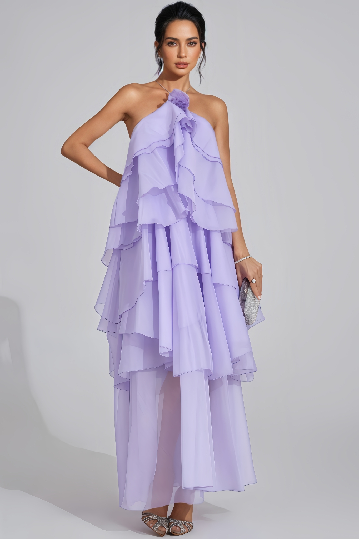 Eyola Purple Ruffle Maxi Dress