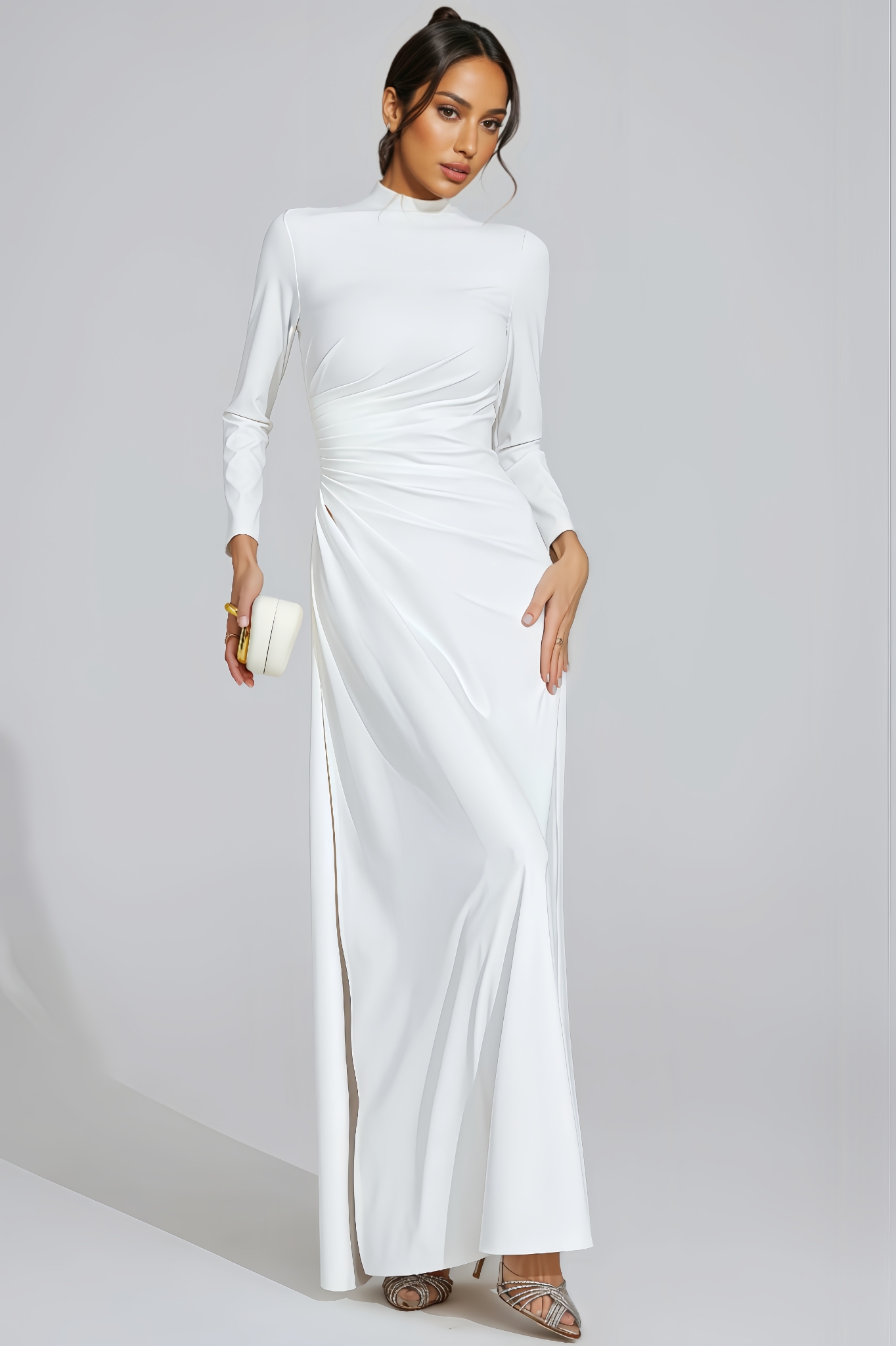 Sionp White High Slit Maxi Dress