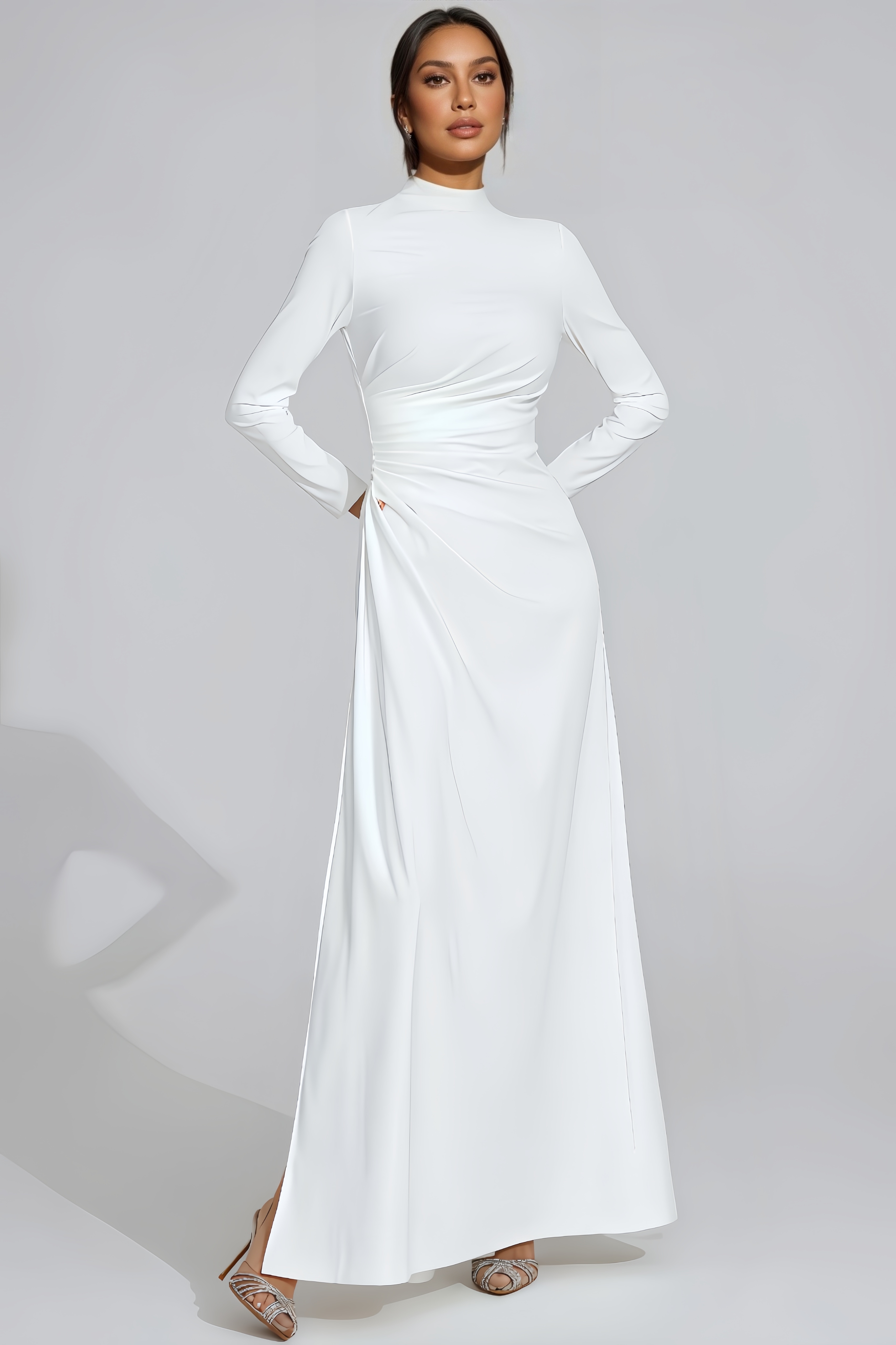 Sionp White High Slit Maxi Dress