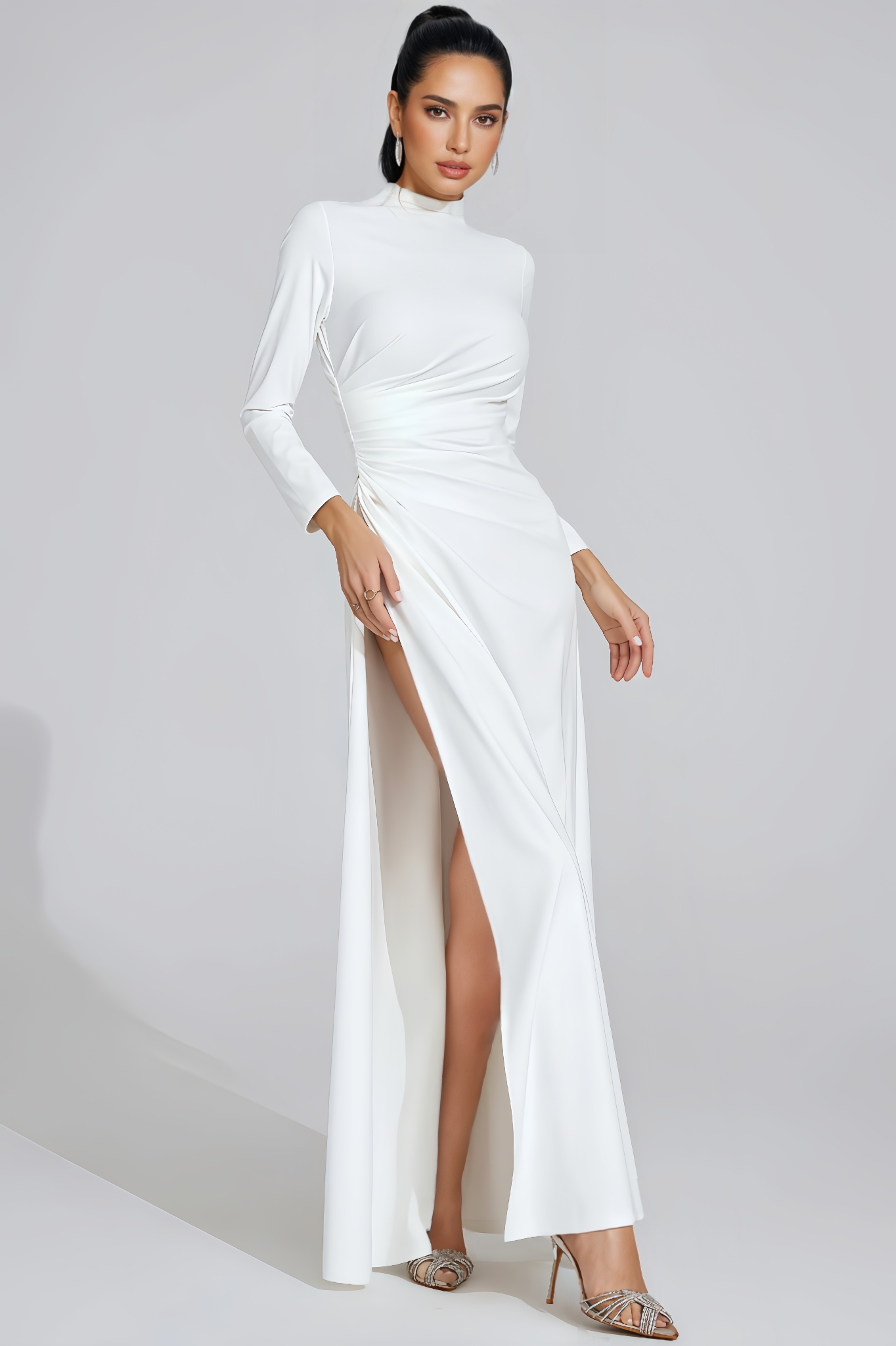 Sionp White High Slit Maxi Dress