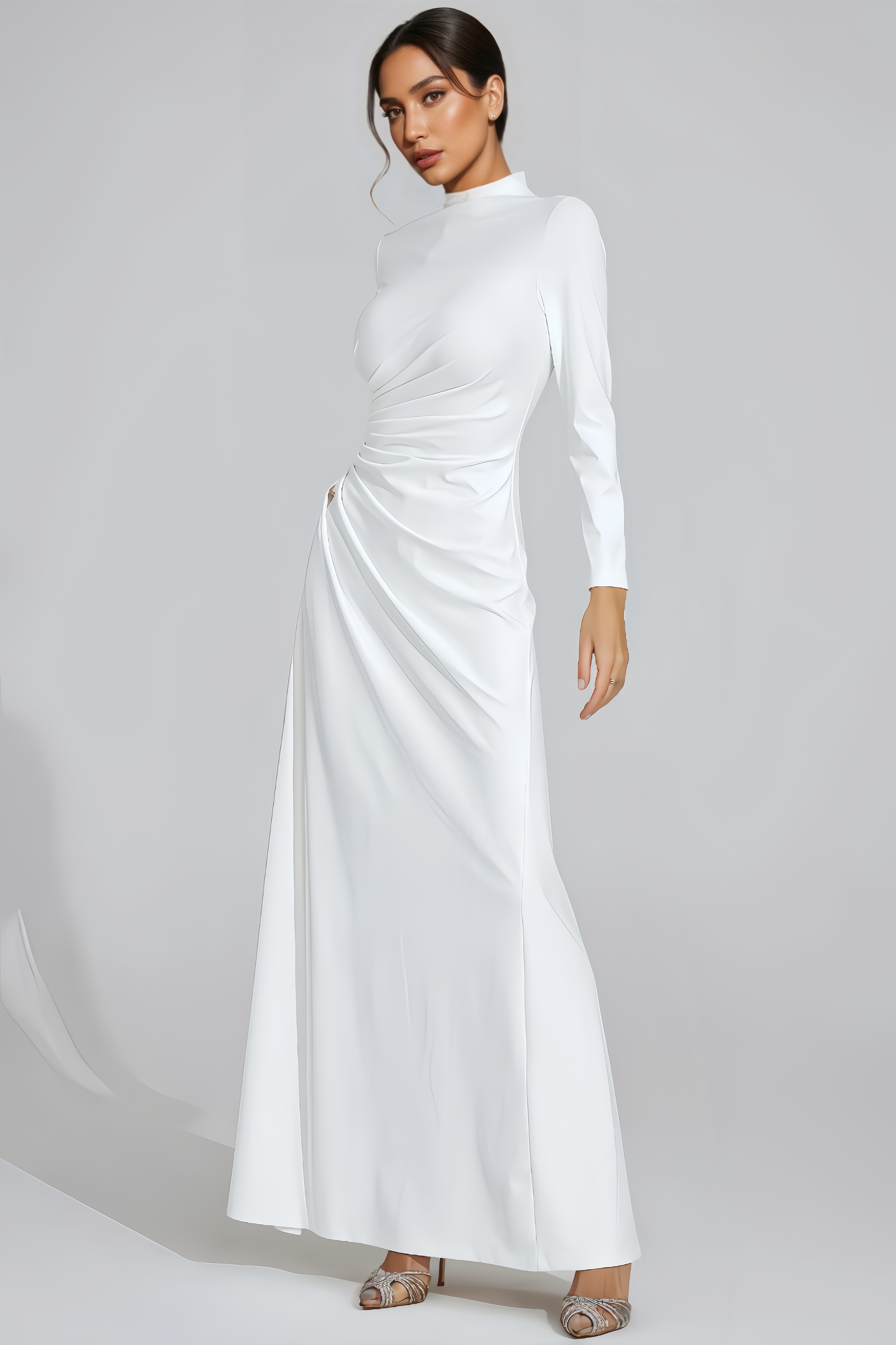 Sionp White High Slit Maxi Dress