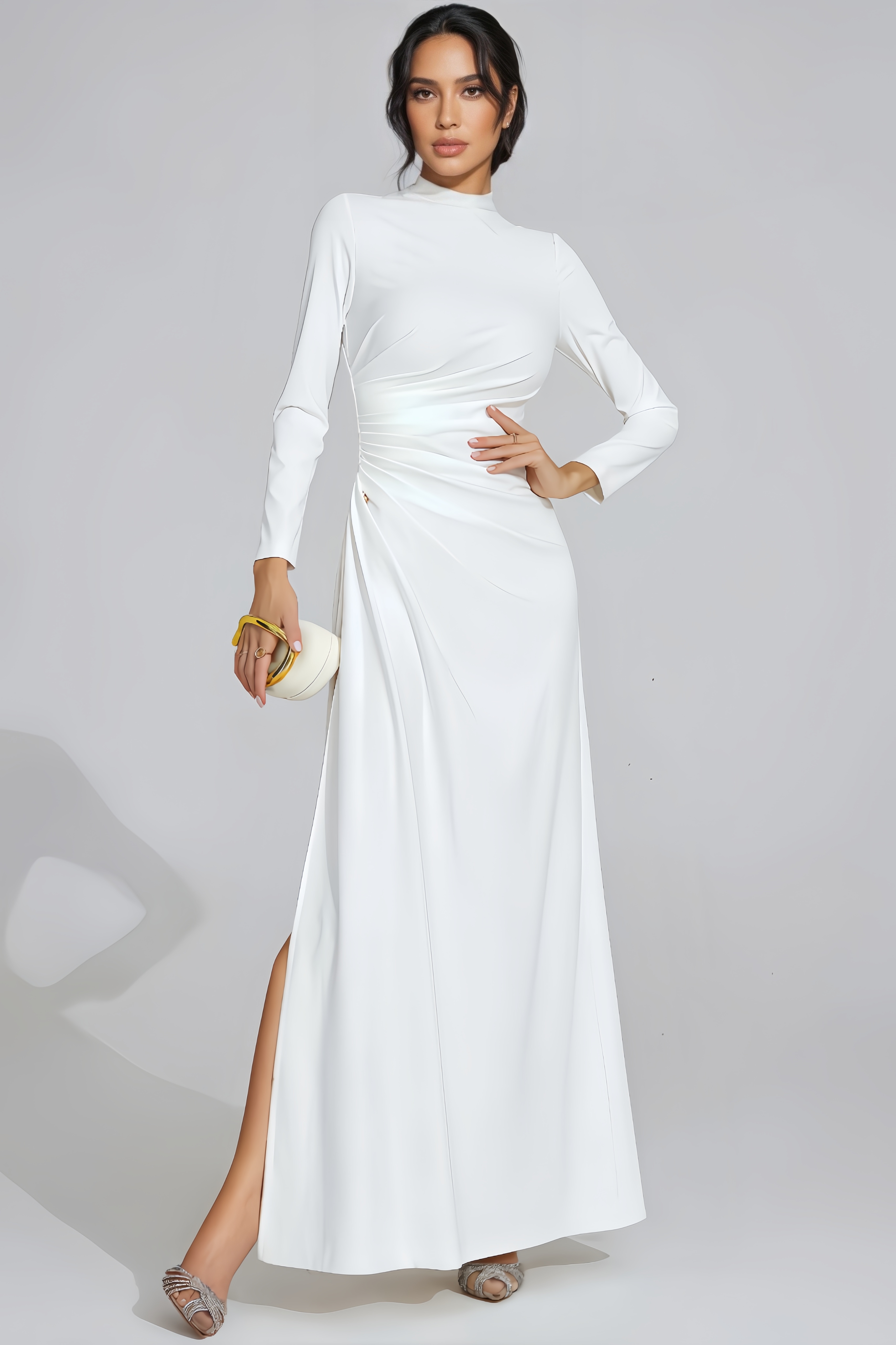 Sionp White High Slit Maxi Dress