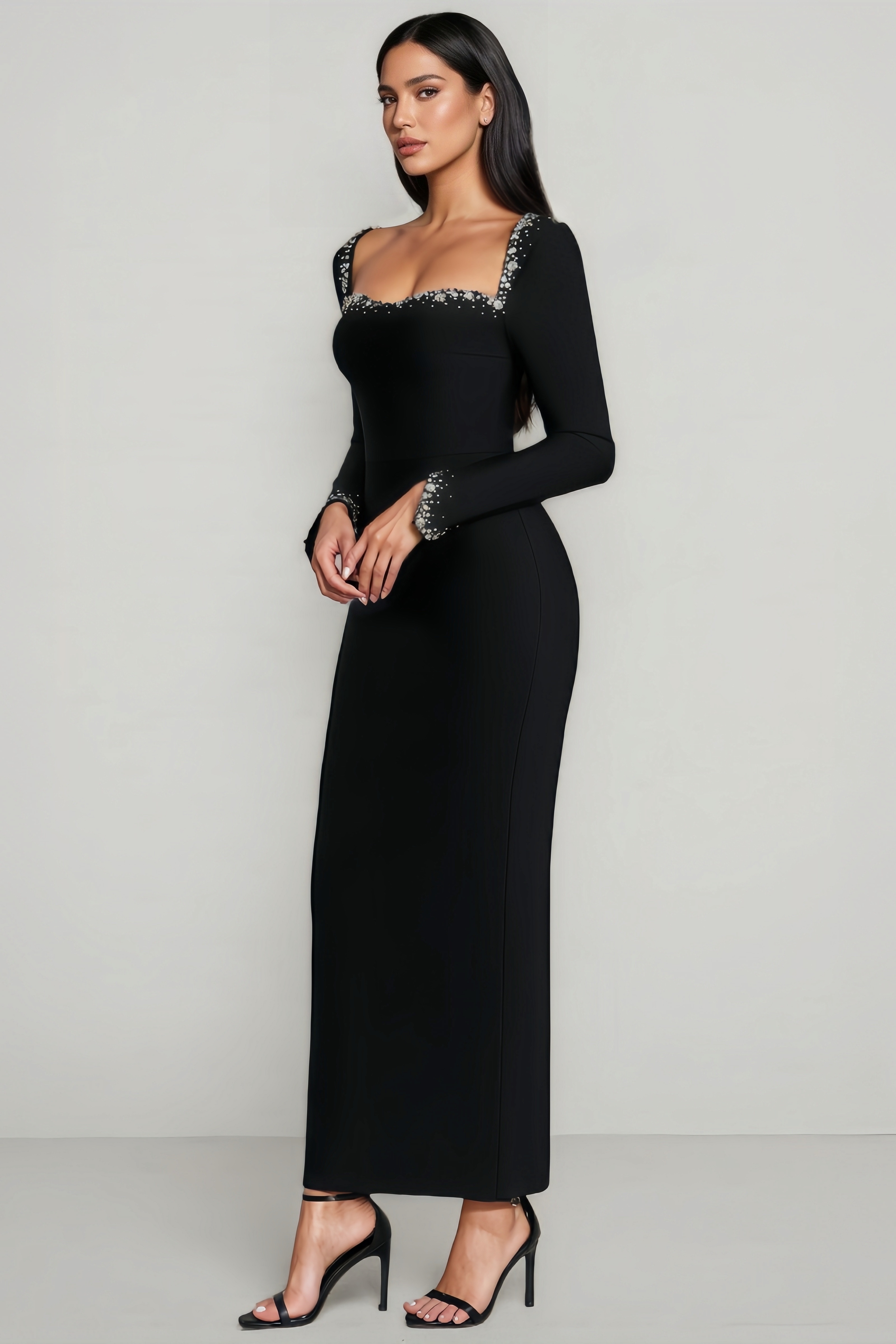 Lazze Diamond-Encrusted Bandage Maxi Dress