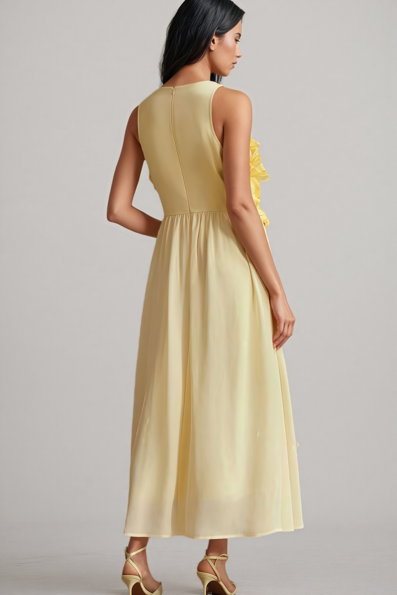 Ytharis Yellow 3D Floral Maxi Dress