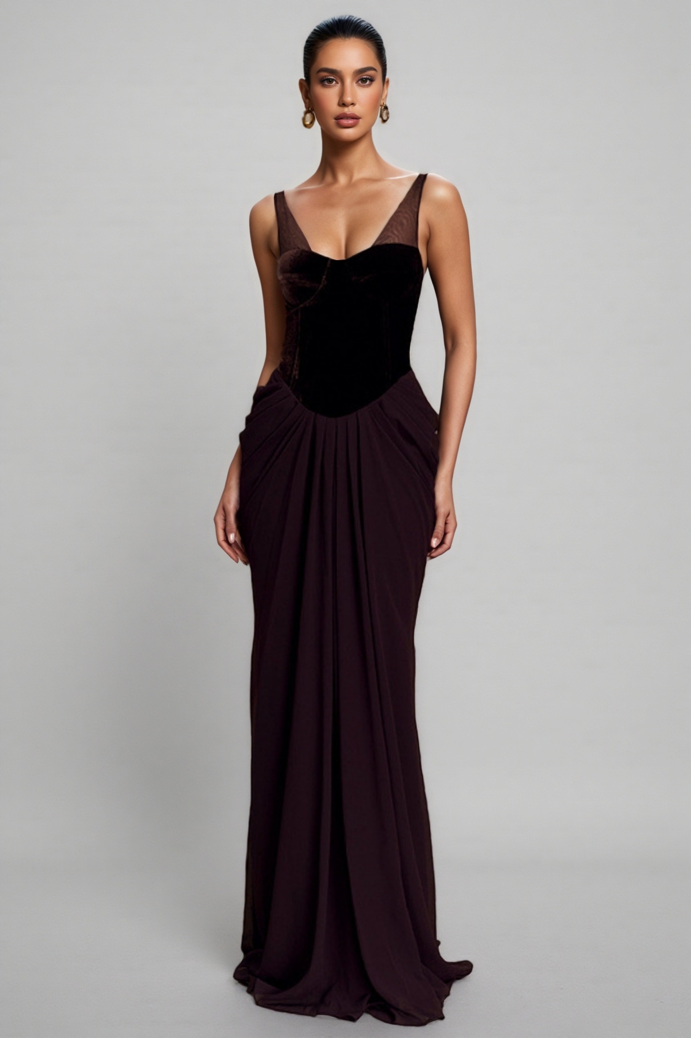 Sarioa Red Halter Pleated Maxi Dress