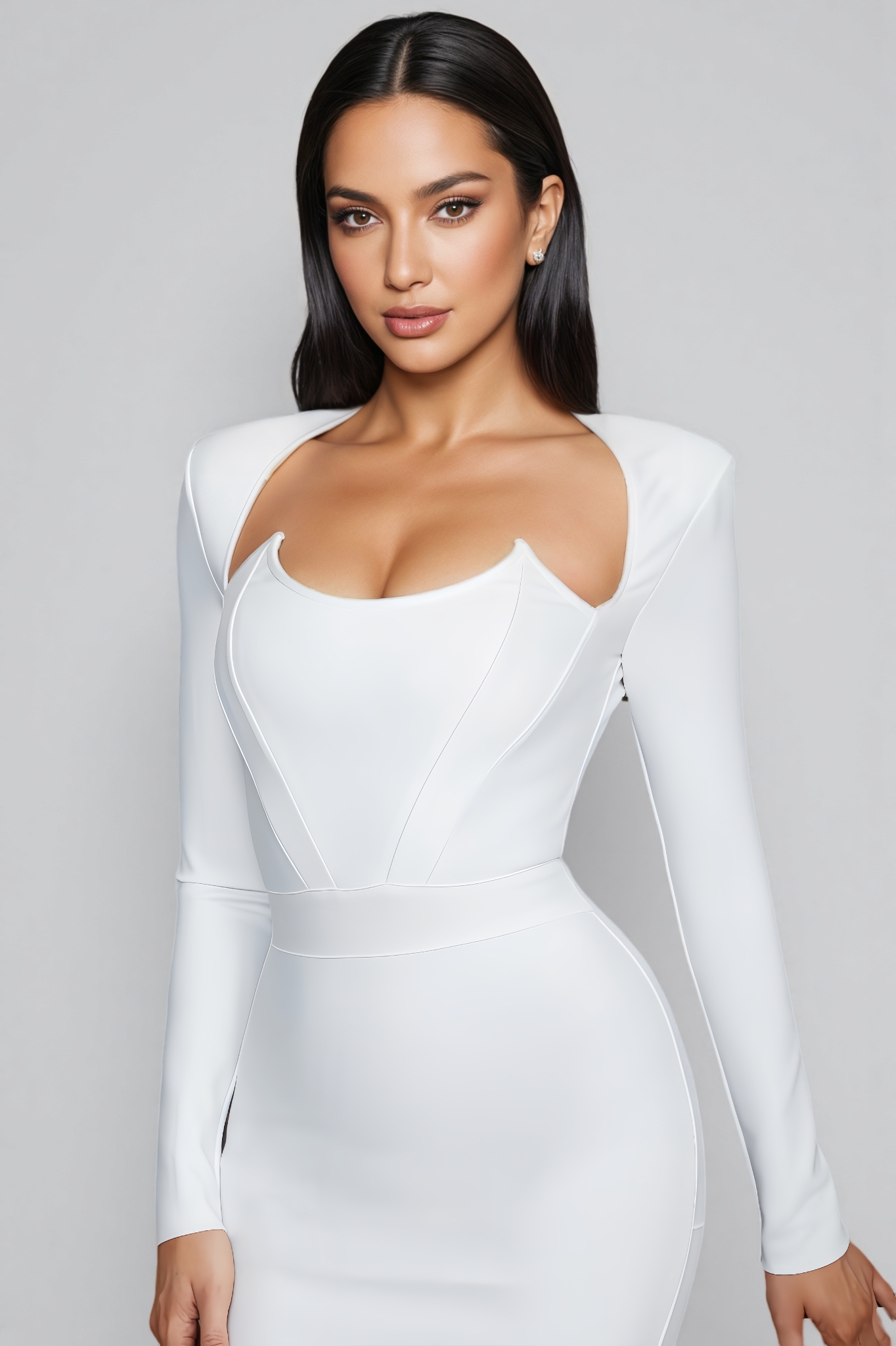 Ivonne Long-Sleeved Bandage Midi Bress