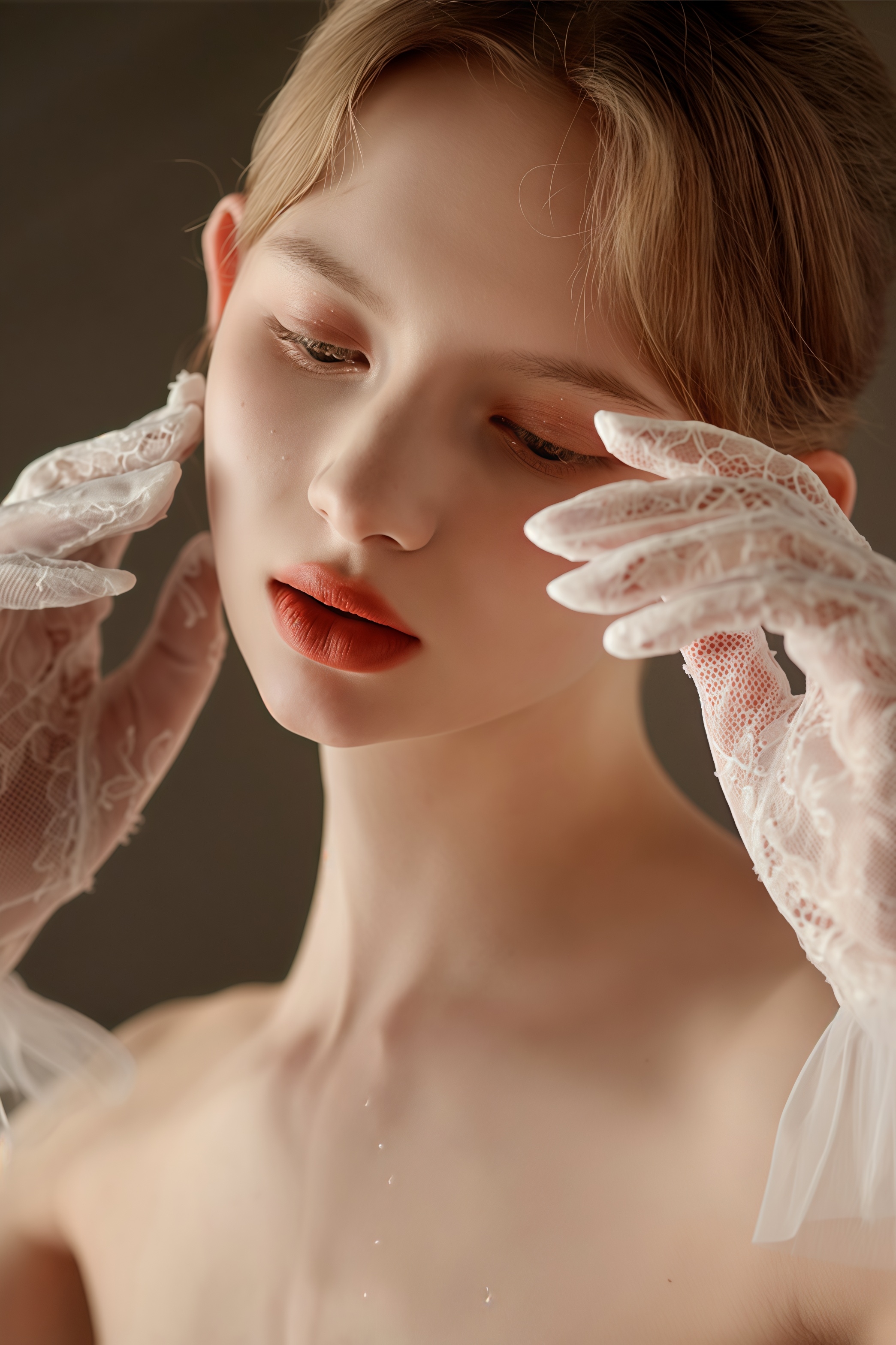 Nerir Milk White Pearl Lace Gloves