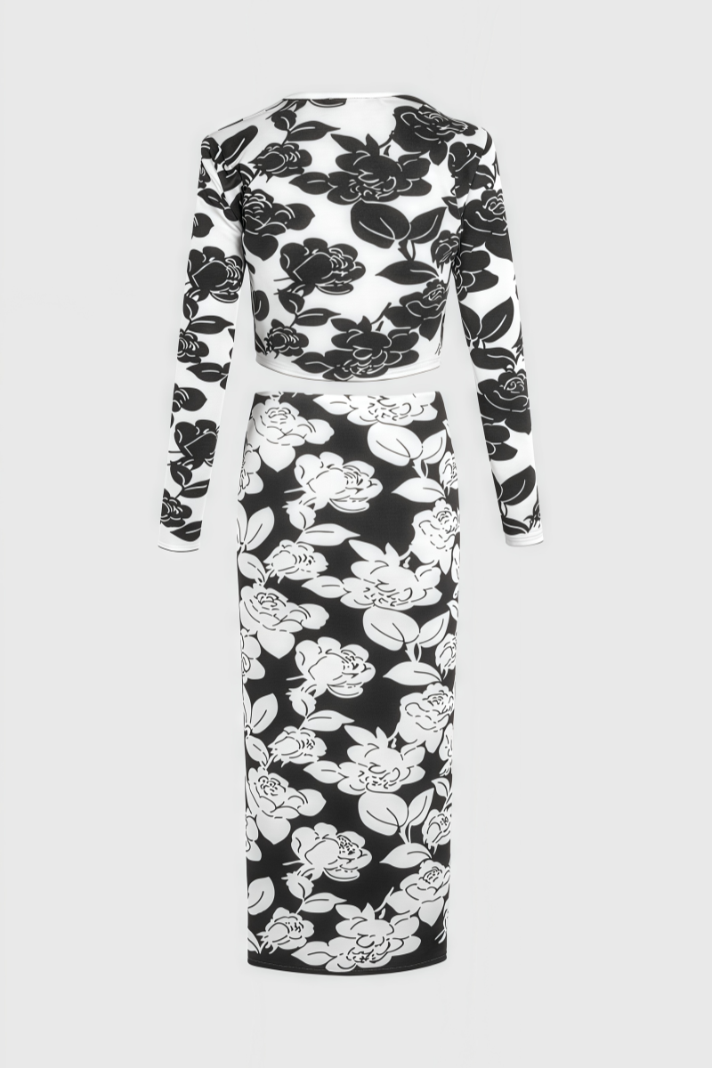 Elian Black and White Floral Midi Dress Set