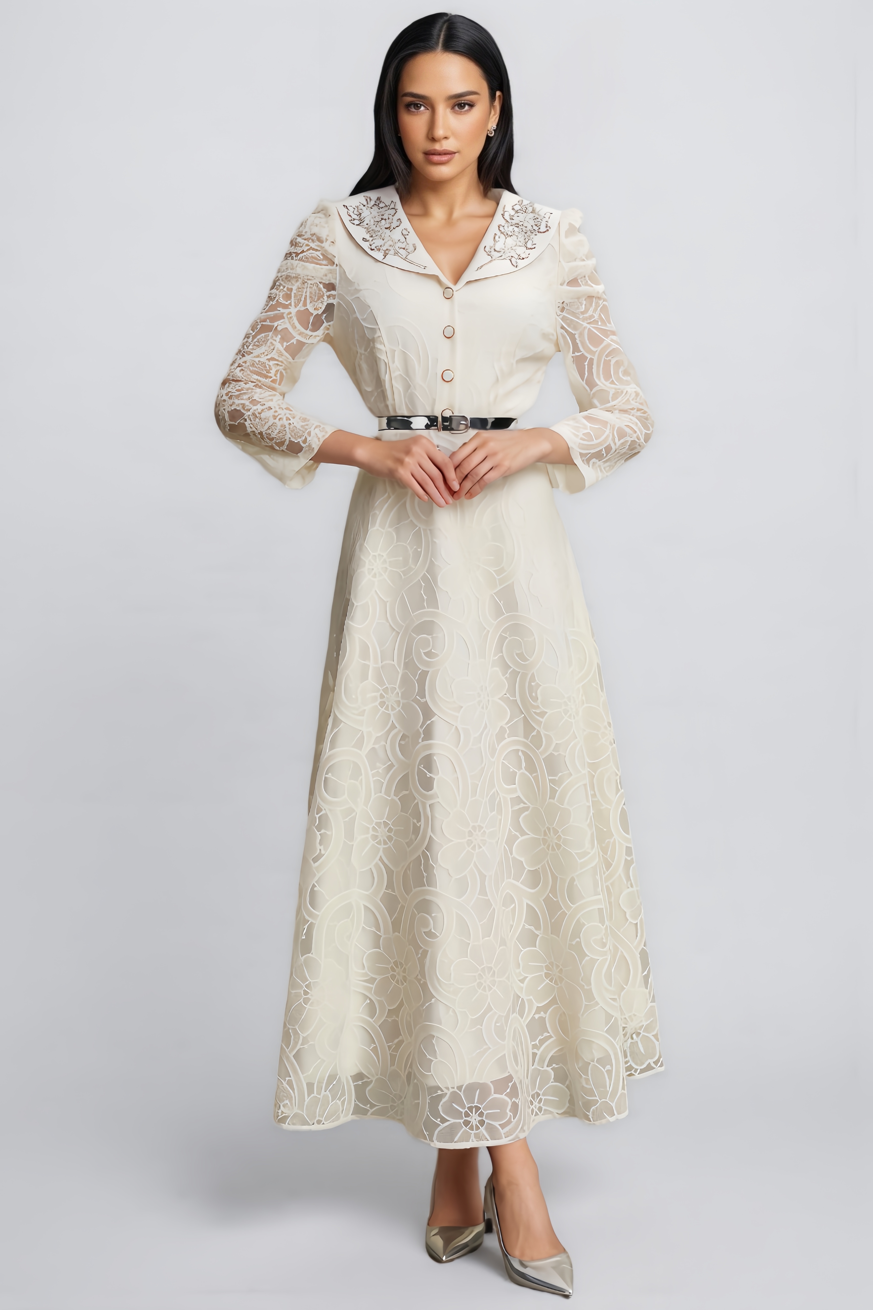 Oana Diamond-Encrusted Lace Maxi Dress