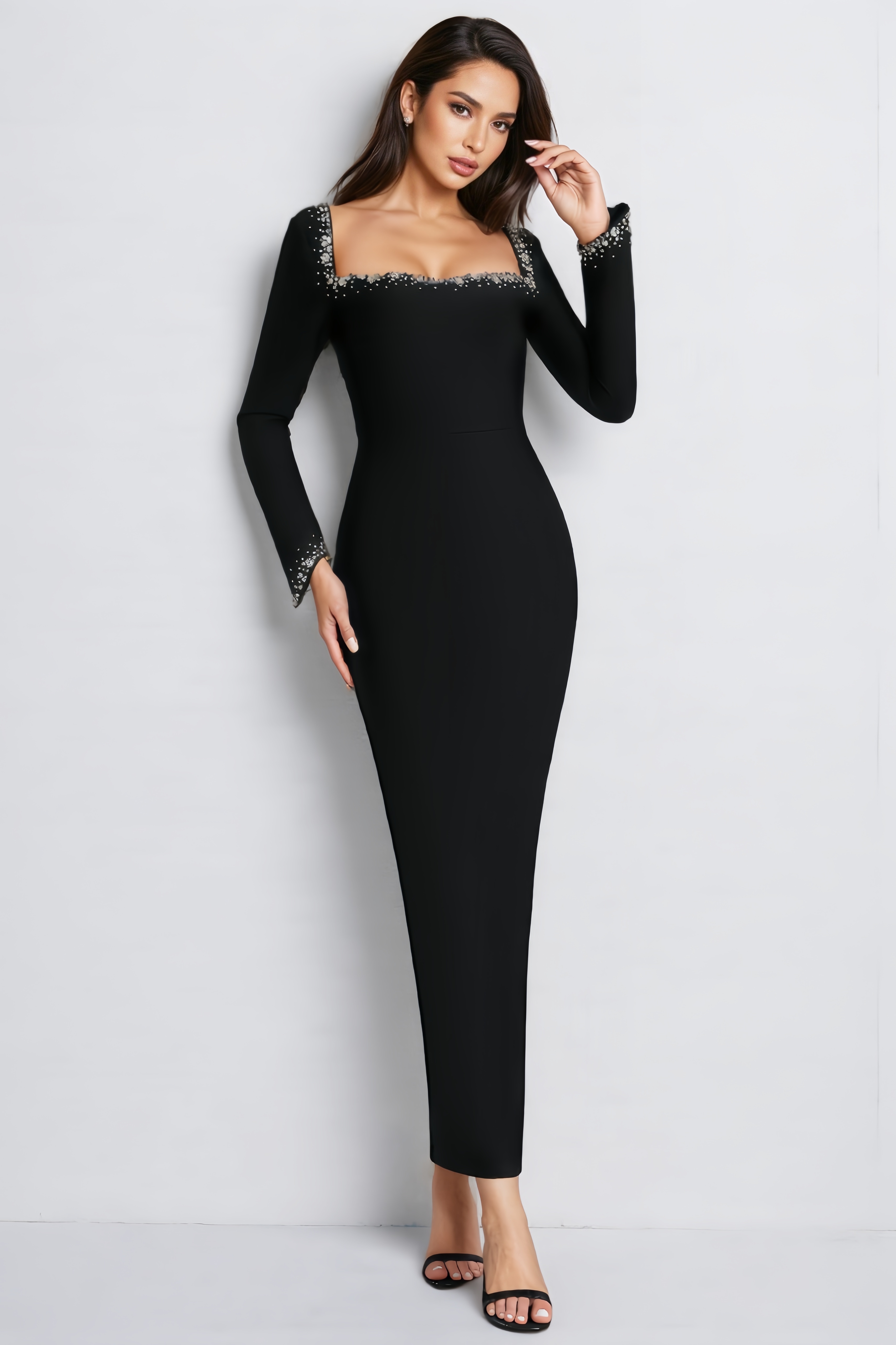 Lazze Diamond-Encrusted Bandage Maxi Dress