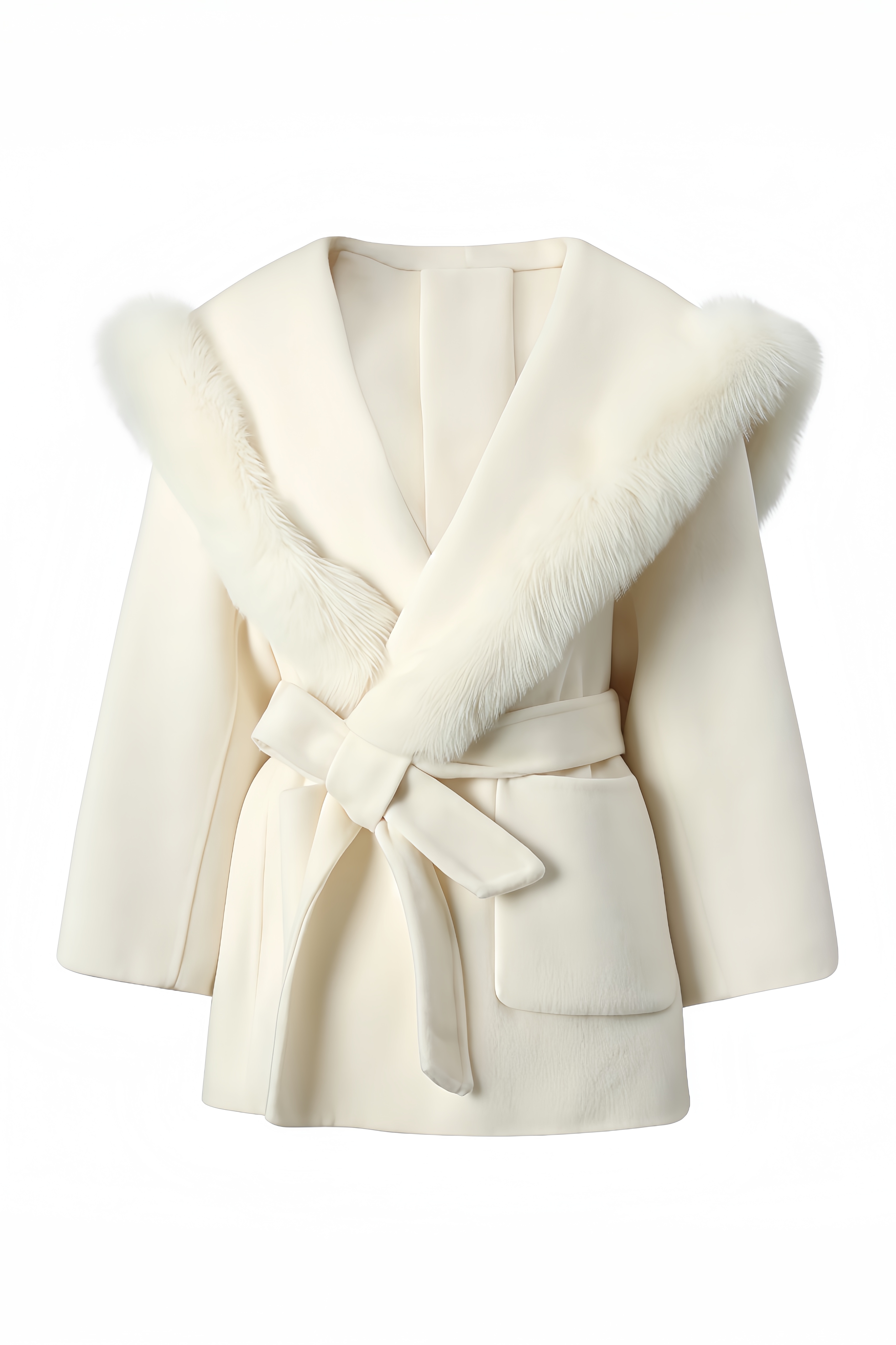 Kiva White Fur Trim Wool Mini Dress