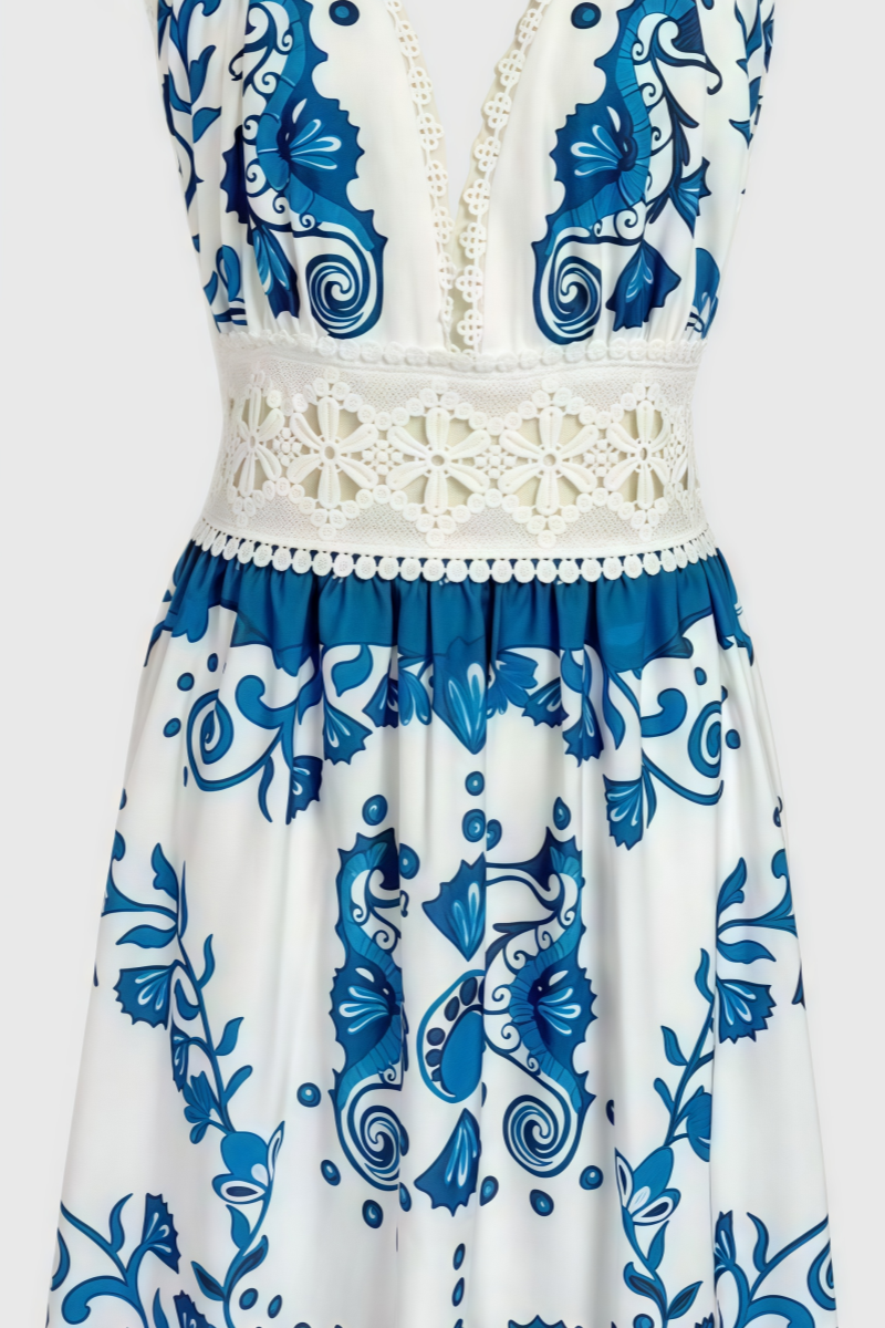 Urwed Blue Strapless Lace Maxi Dress