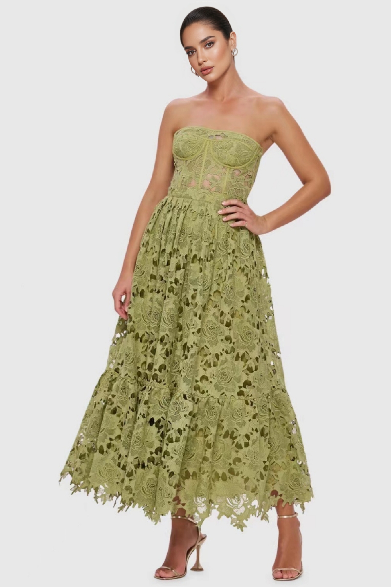Nashira Green Embroidered Cutout Maxi Dress