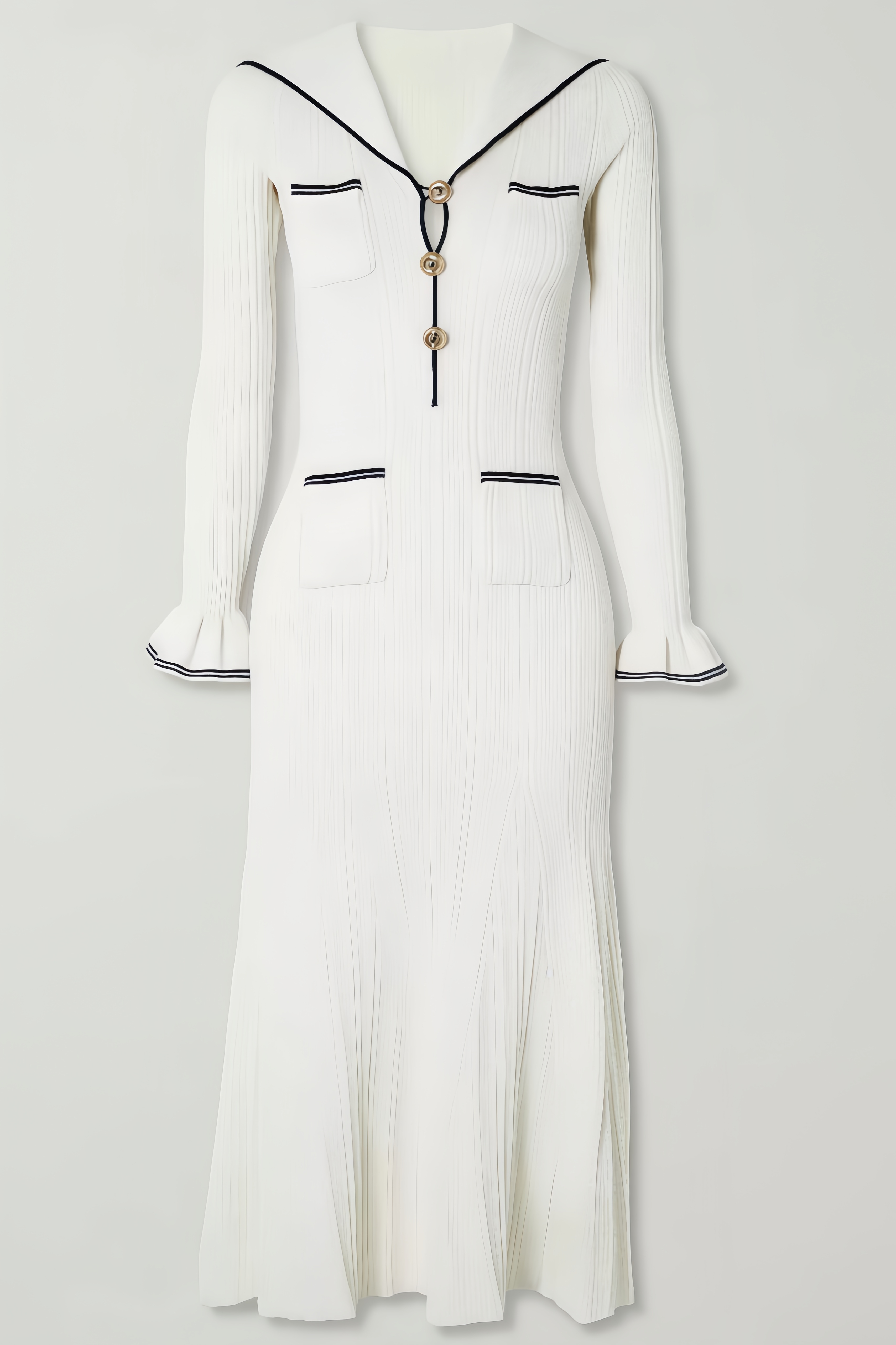 Ravrd Striped Ribbed-Knit Midi Dress