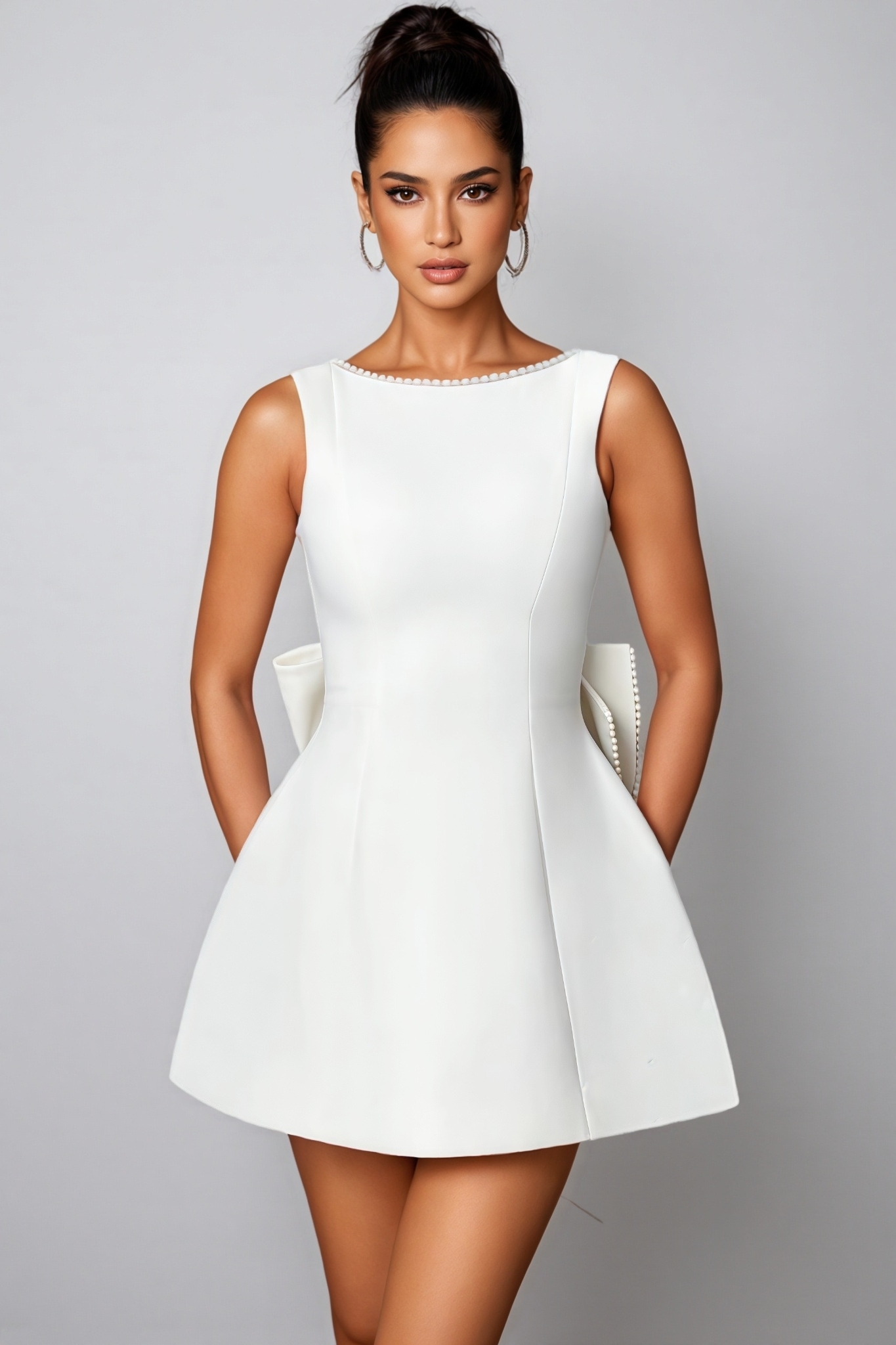 Flair White Backless Bow Mini Dress