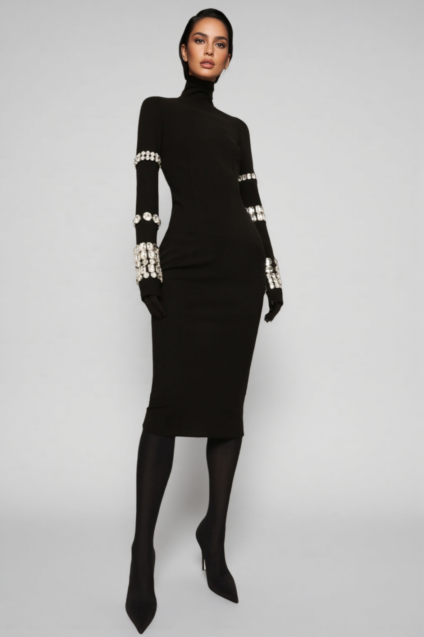 Wilson Black High Neck Midi Dress