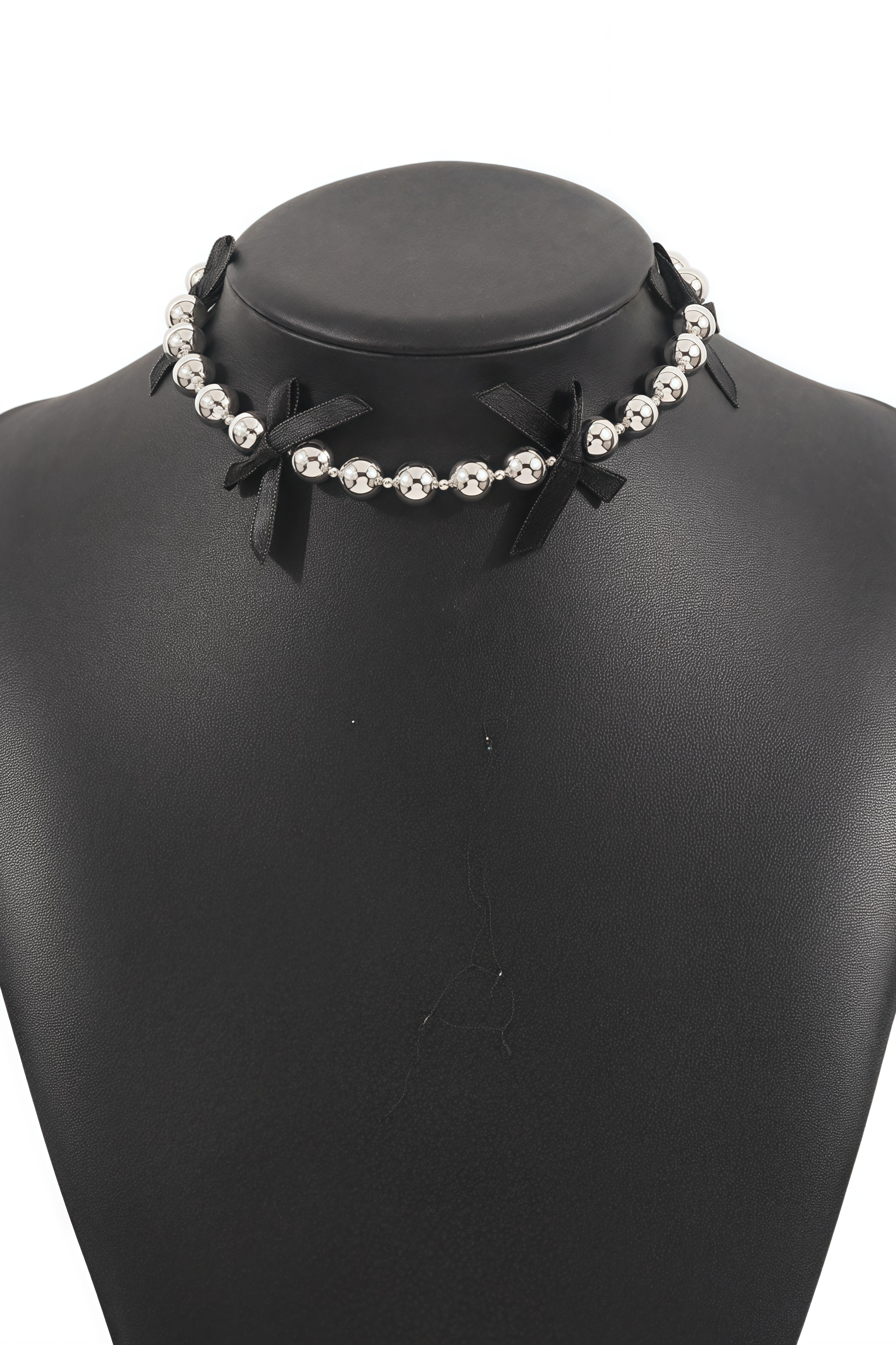 Ludo Black Ribbon Beaded Necklace
