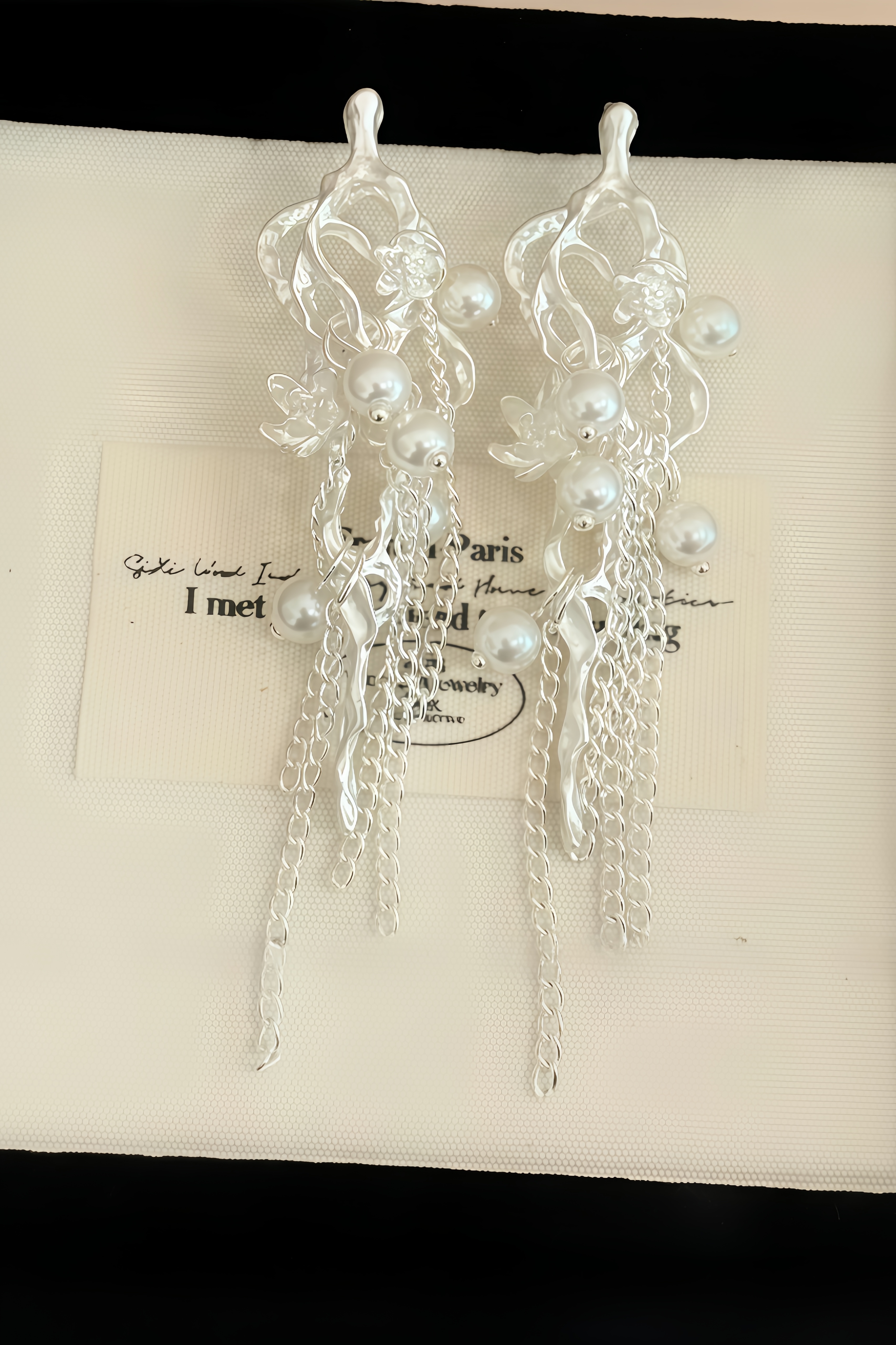 Joanna Pearl Hollowed-Out Tassel Earrings