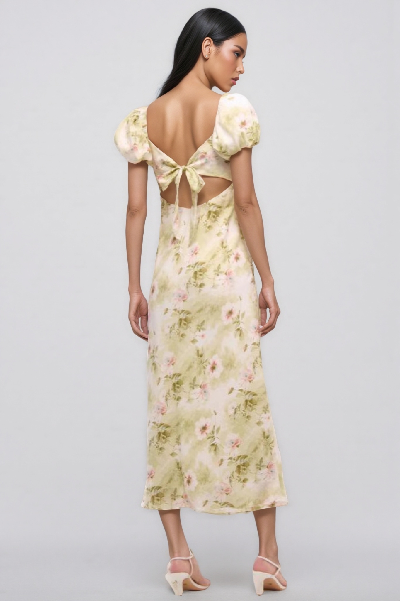 Julike Floral Bubble Sleeve Midi Dress