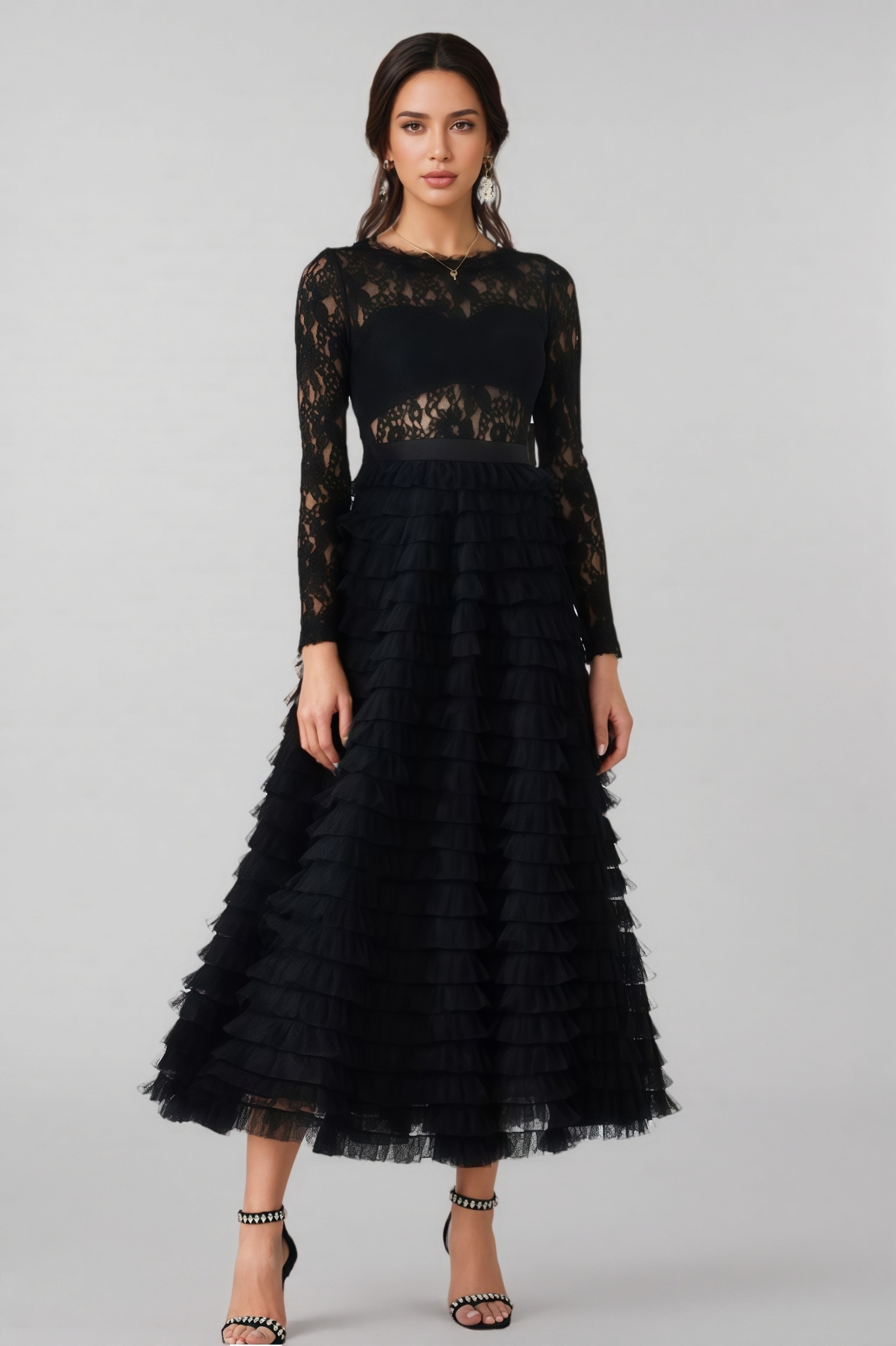 Rafik Black Hollow Lace A-line Maxi Dress