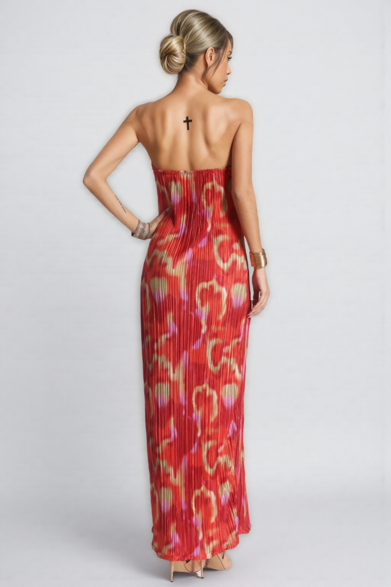 Zina Sheath Printed Pleated Maxi Dress