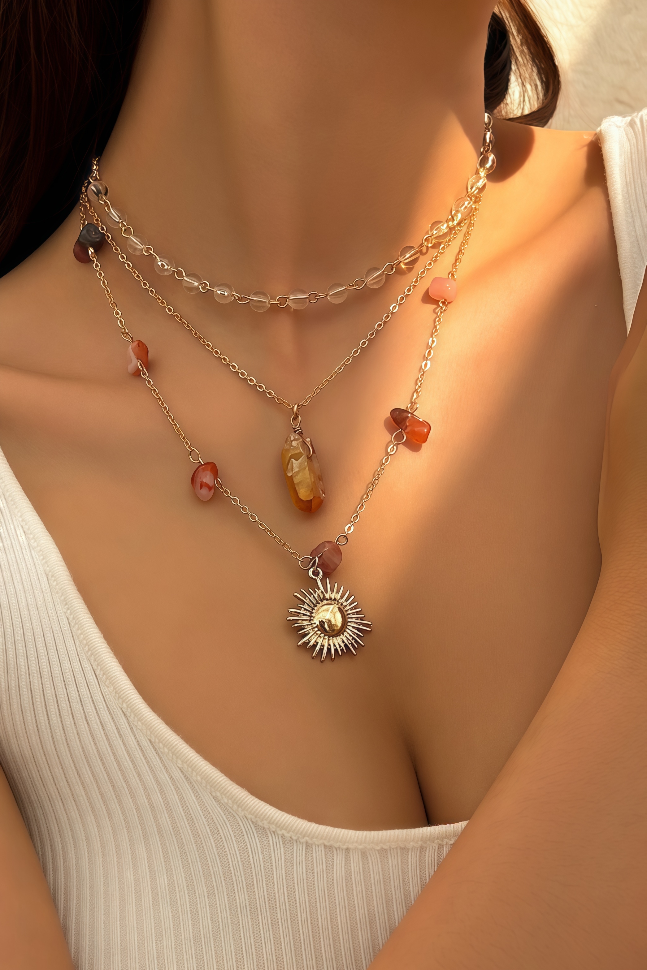 Vernon Sunflower Tassel Crystal Necklace