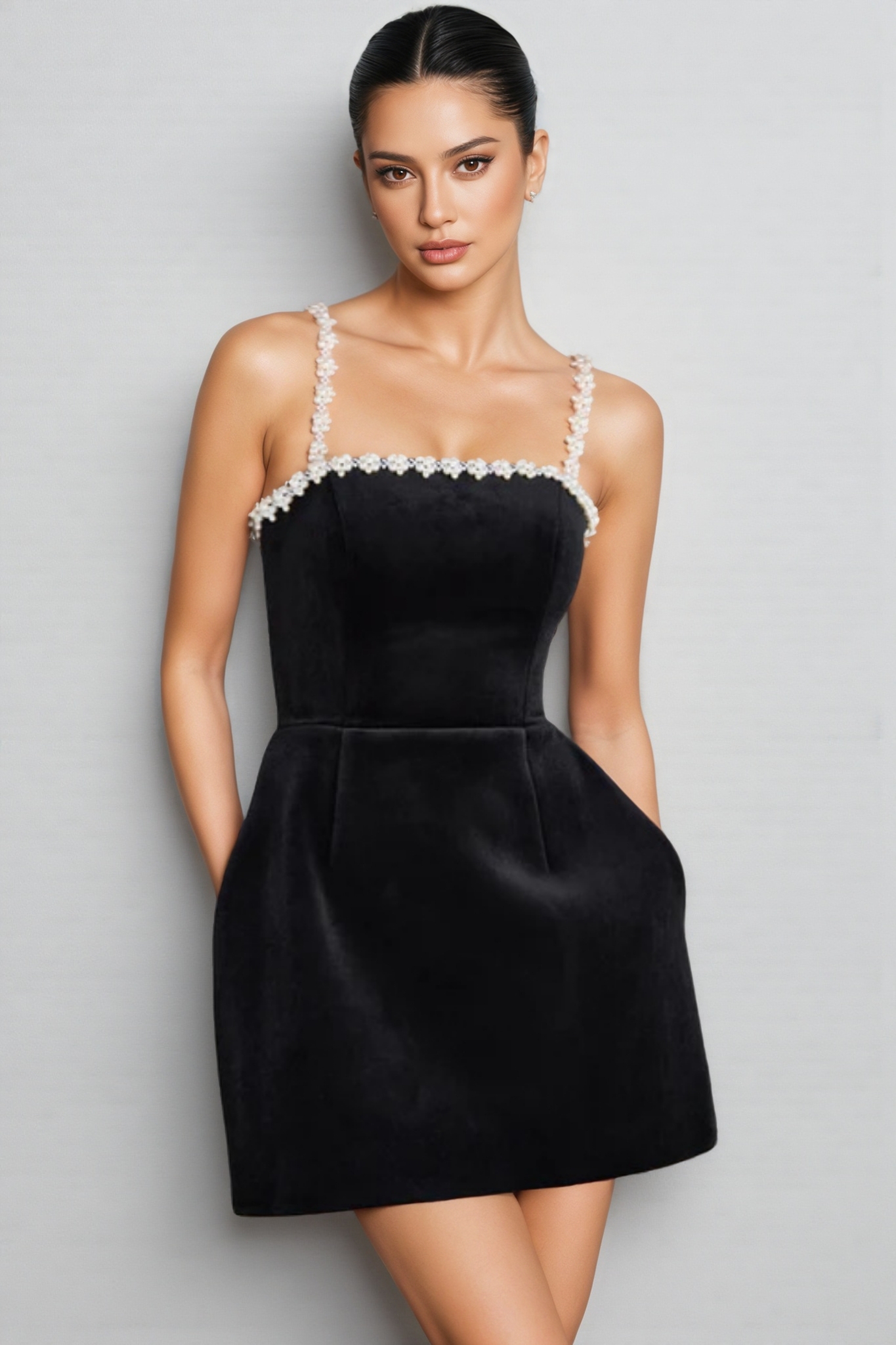 Gael Beaded Black Sleeveless Mini Dress