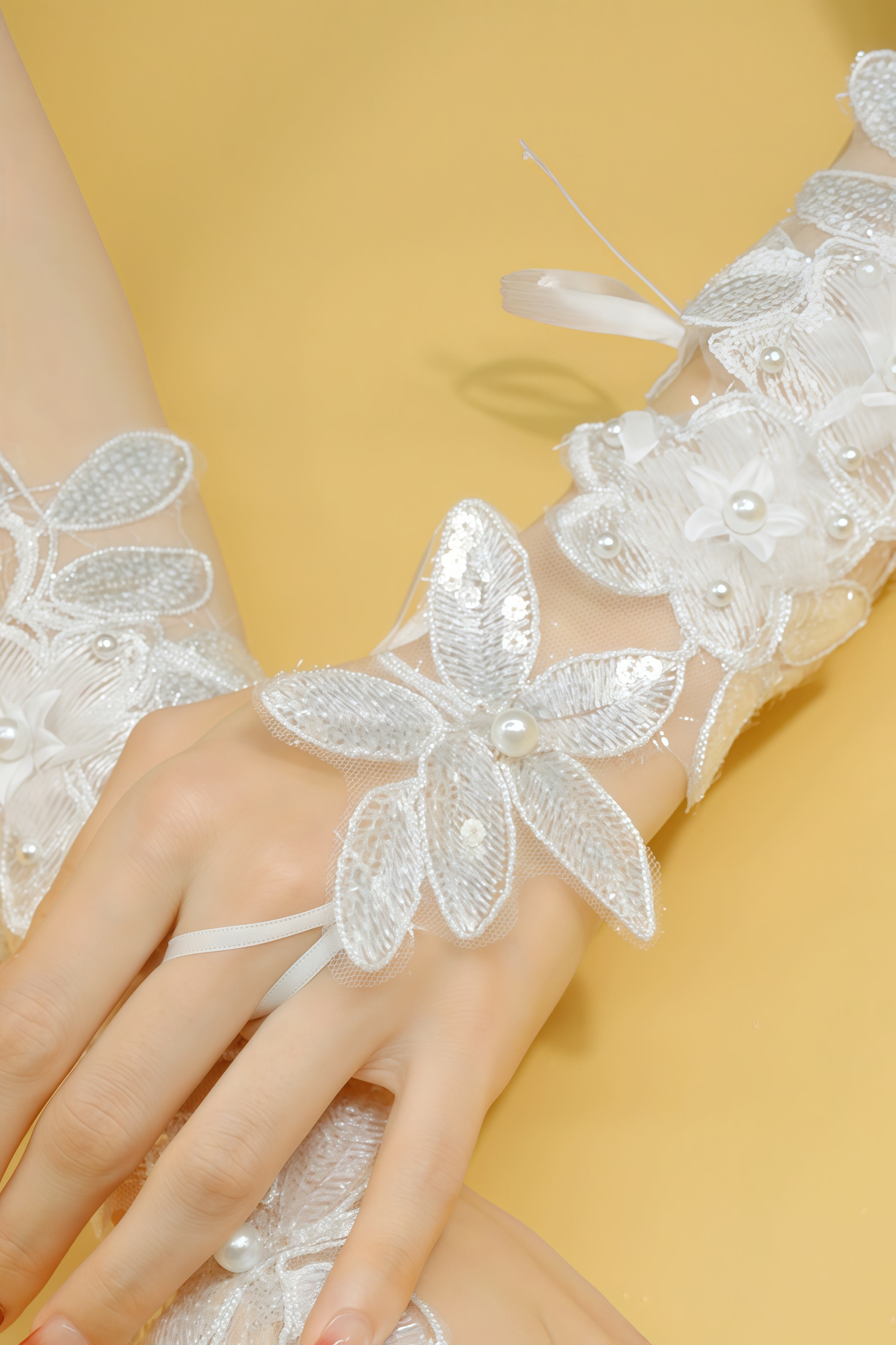 Elsib Pearl Flower Strap Gloves