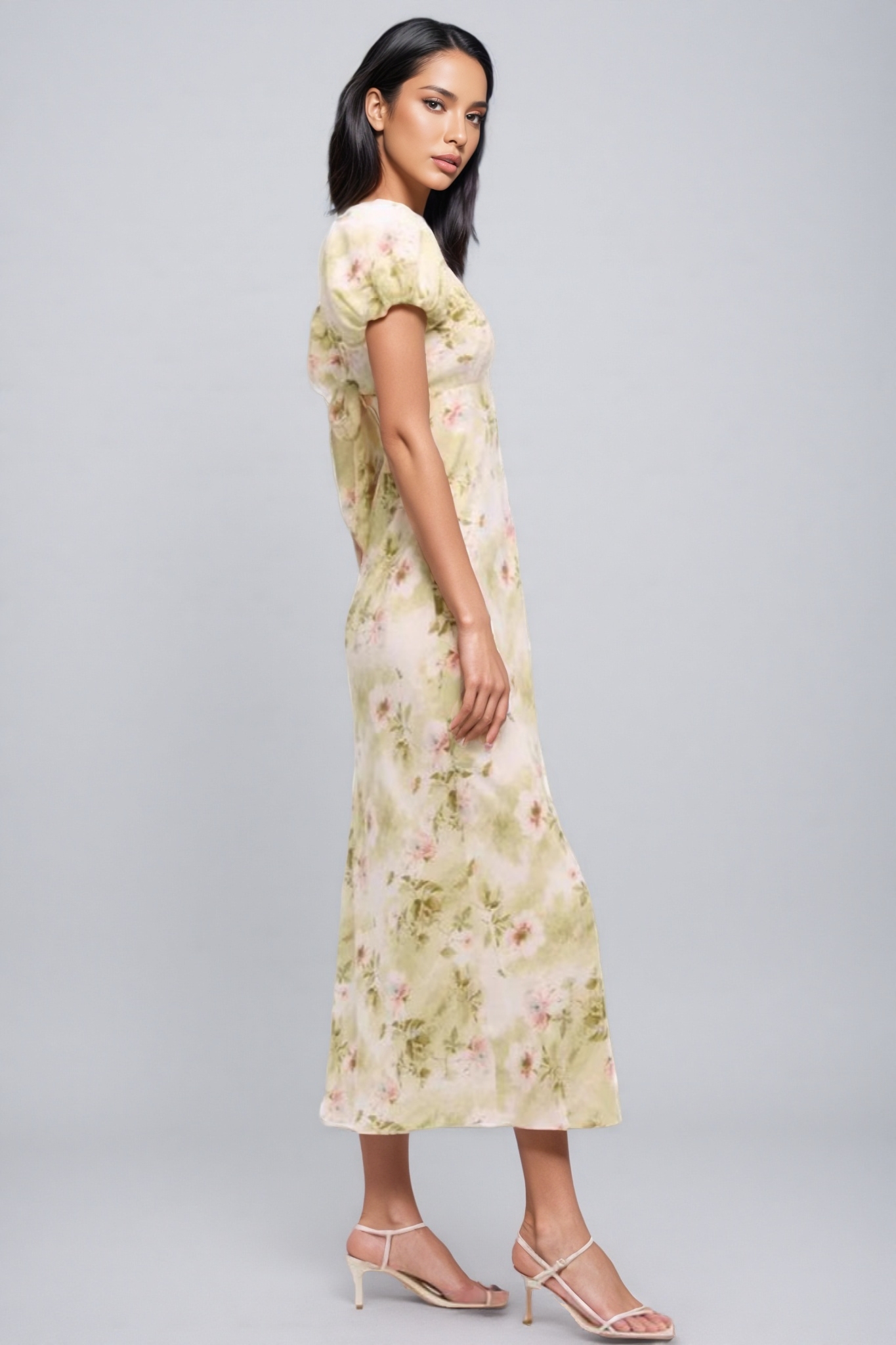Julike Floral Bubble Sleeve Midi Dress