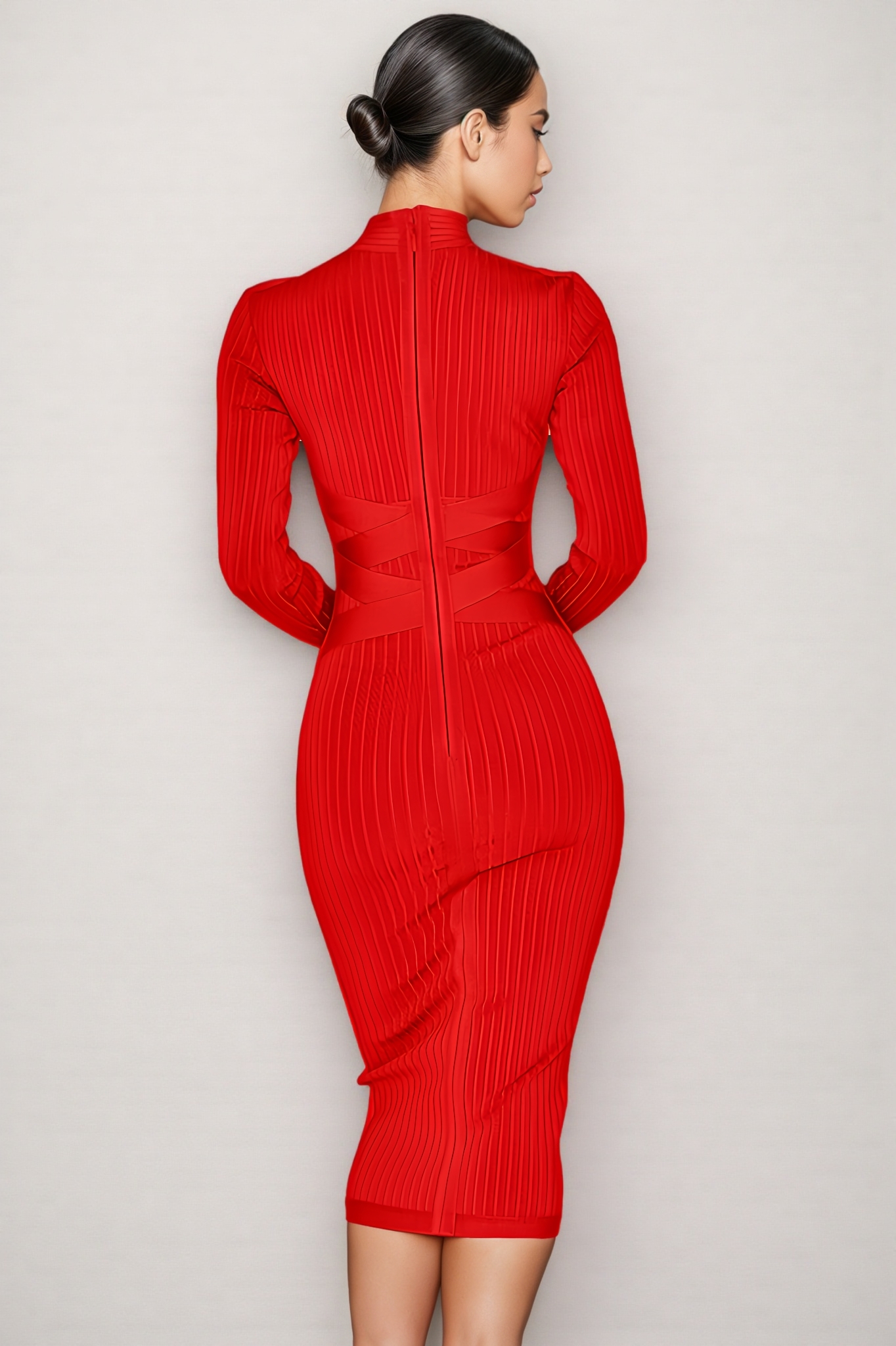 Macie Solid Colour Stand Collar Midi Dress