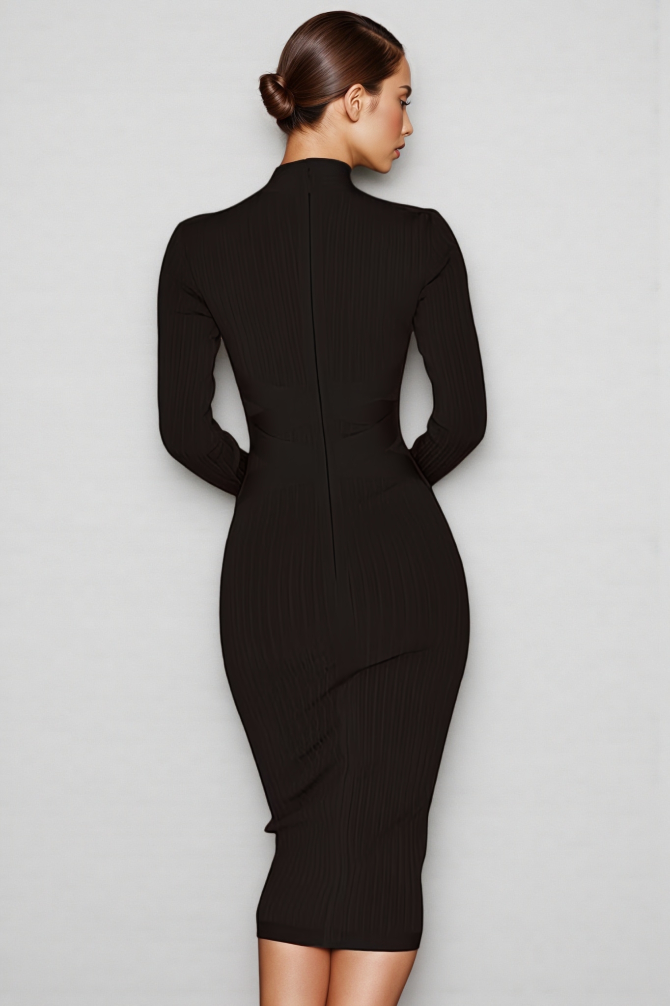 Analu Solid Colour Stand Collar Midi Dress