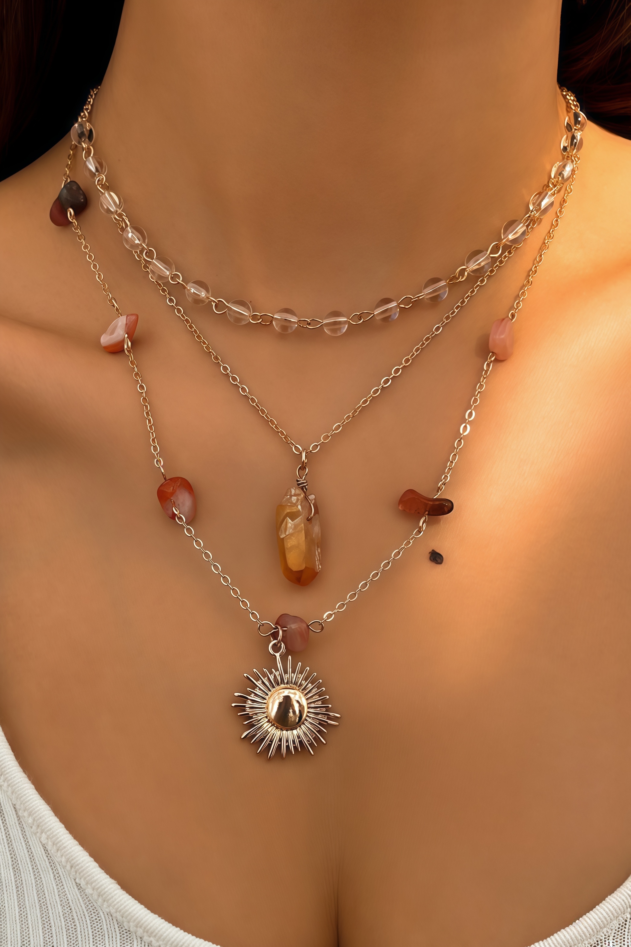 Vernon Sunflower Tassel Crystal Necklace