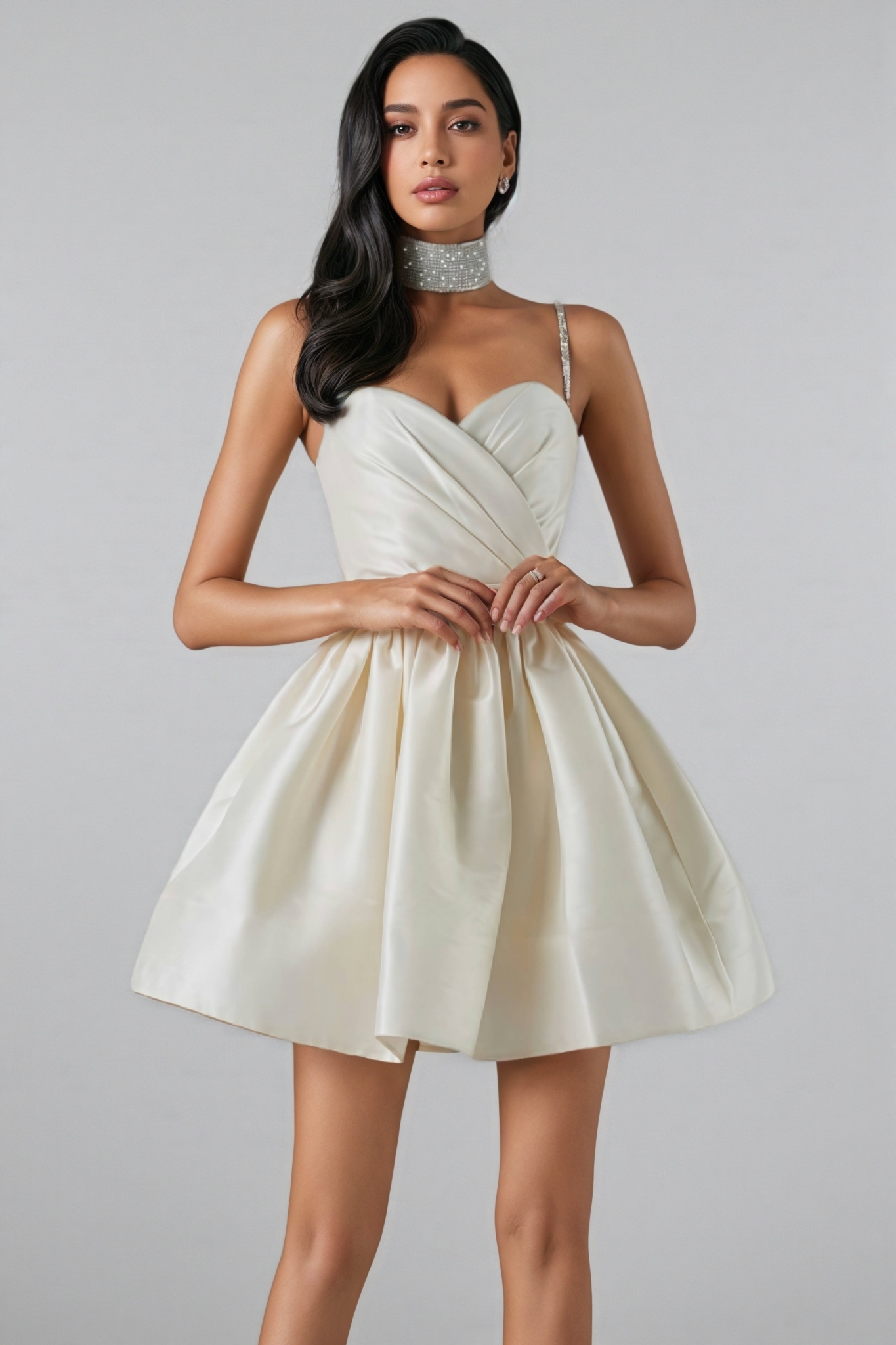 Joryed White Pleated Camisole Mini Dress