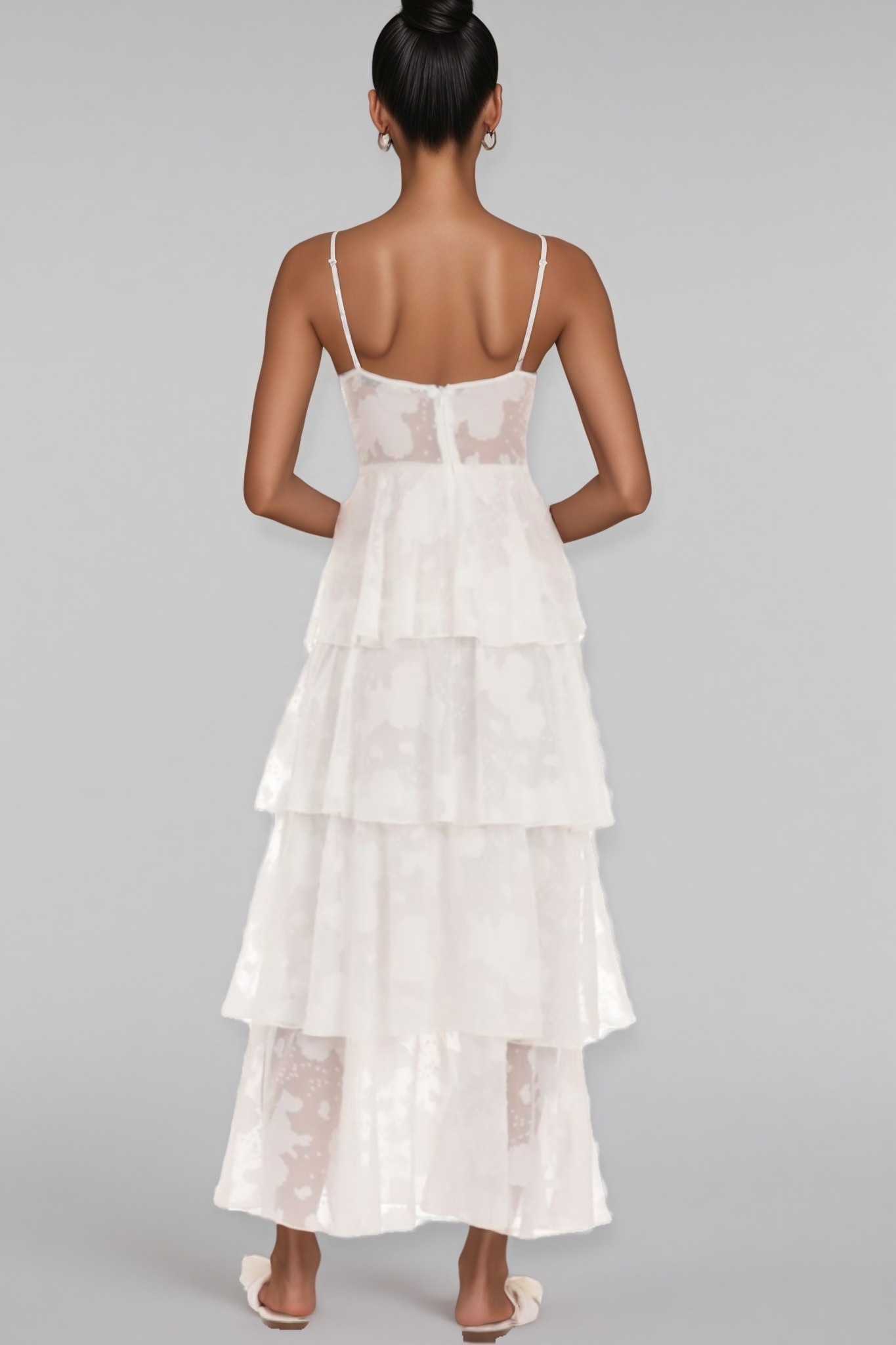 Charke White Floral Ruffle A-line Maxi Dress