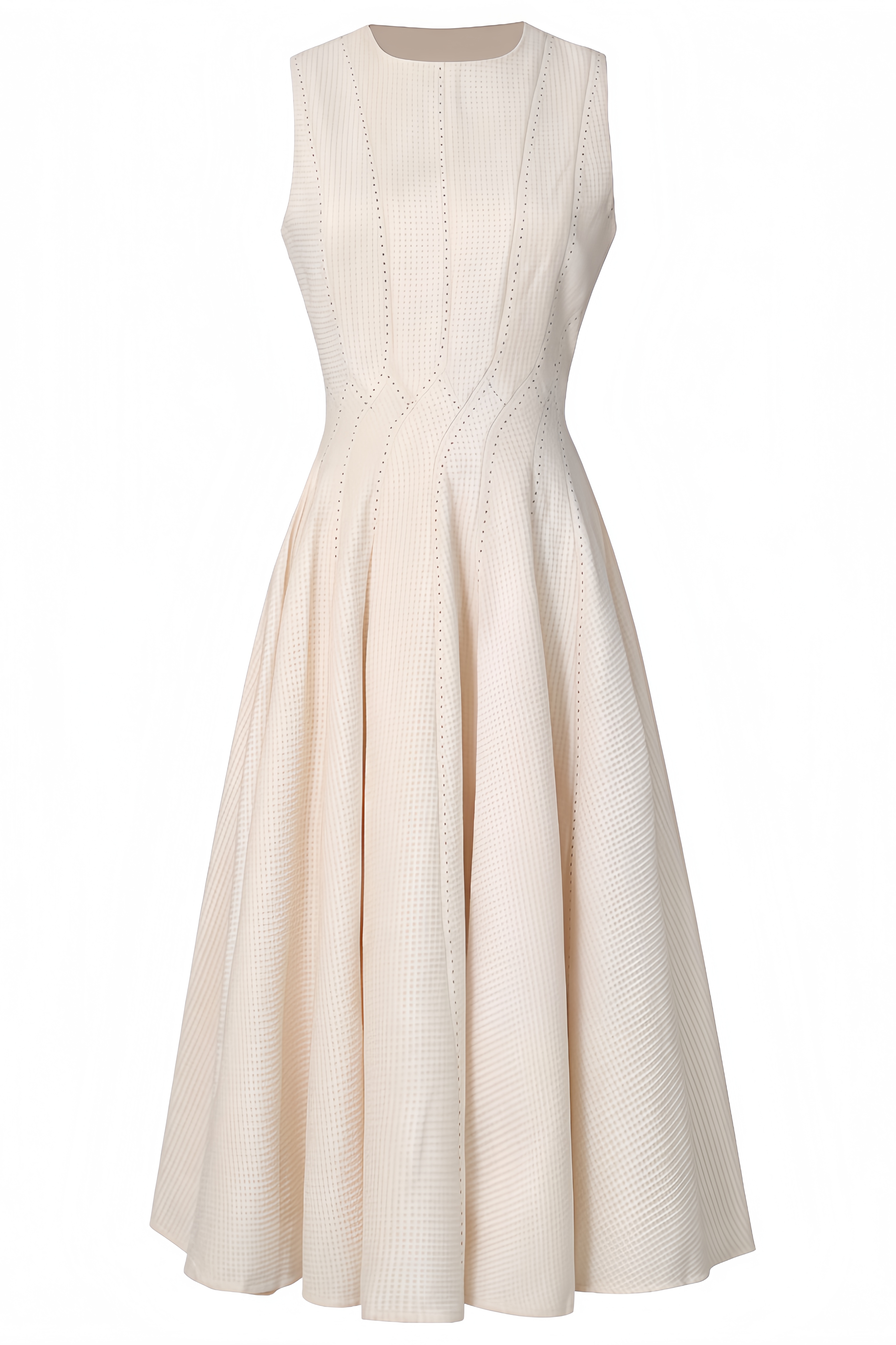 Elaray Neutral Shirred Textured Midi Dress